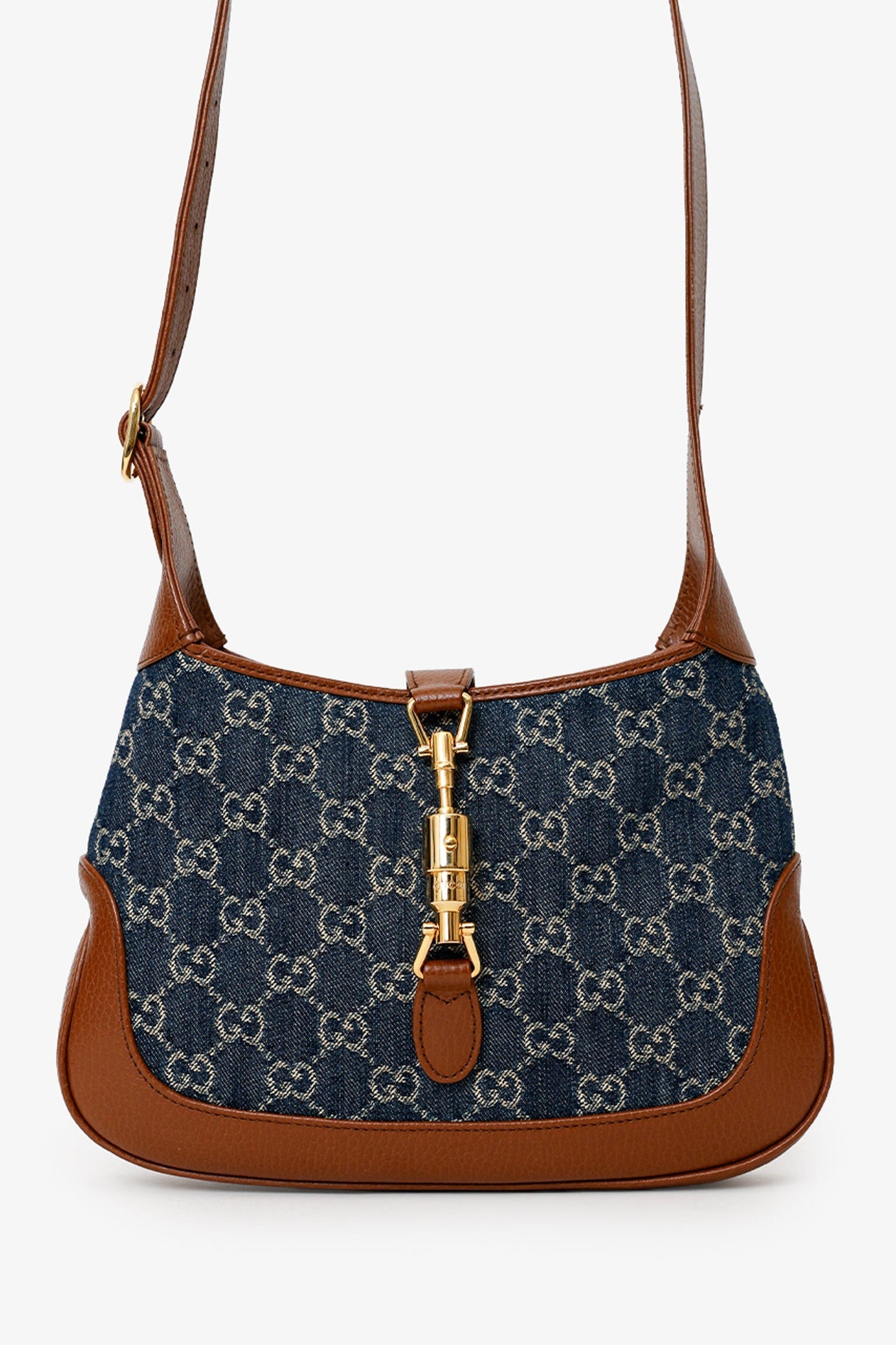 Gucci Brown/Blue GG Denim Leather Small Jackie 1961 Shoulder Bag With Strap