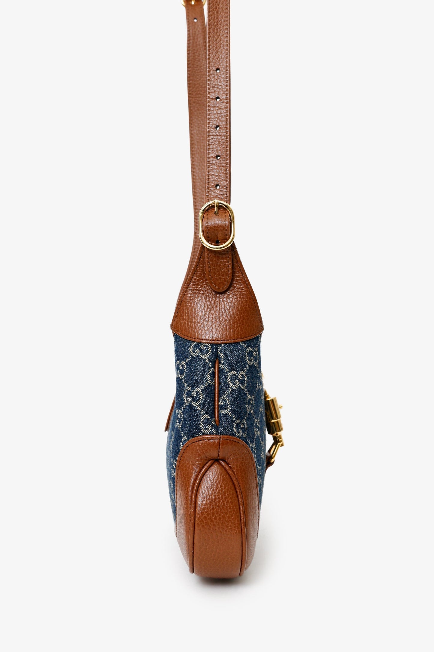 Gucci Brown/Blue GG Denim Leather Small Jackie 1961 Shoulder Bag With Strap