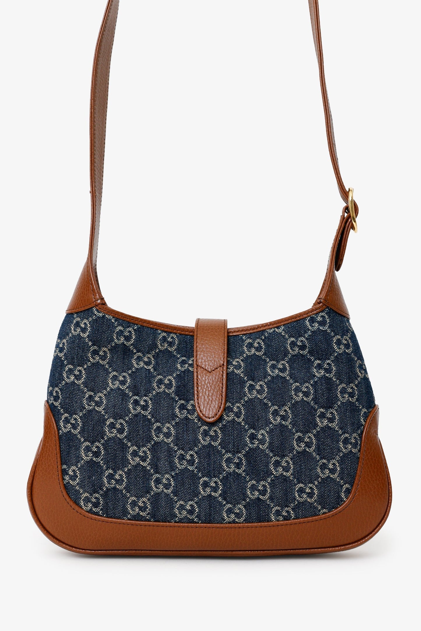 Gucci Brown/Blue GG Denim Leather Small Jackie 1961 Shoulder Bag With Strap