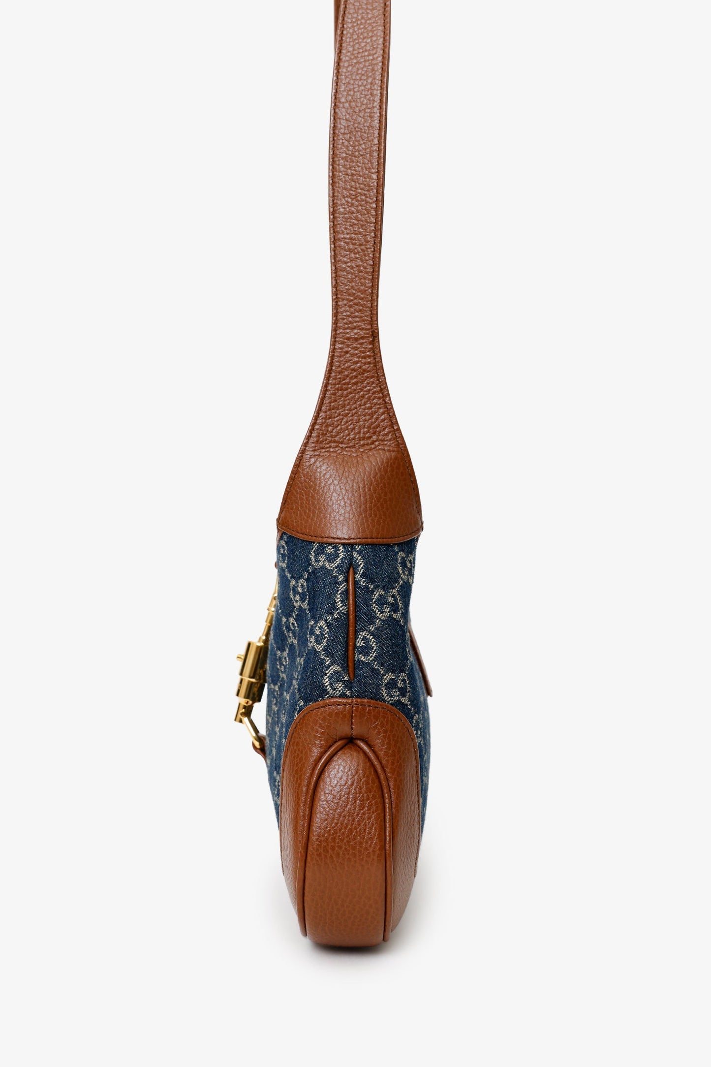 Gucci Brown/Blue GG Denim Leather Small Jackie 1961 Shoulder Bag With Strap