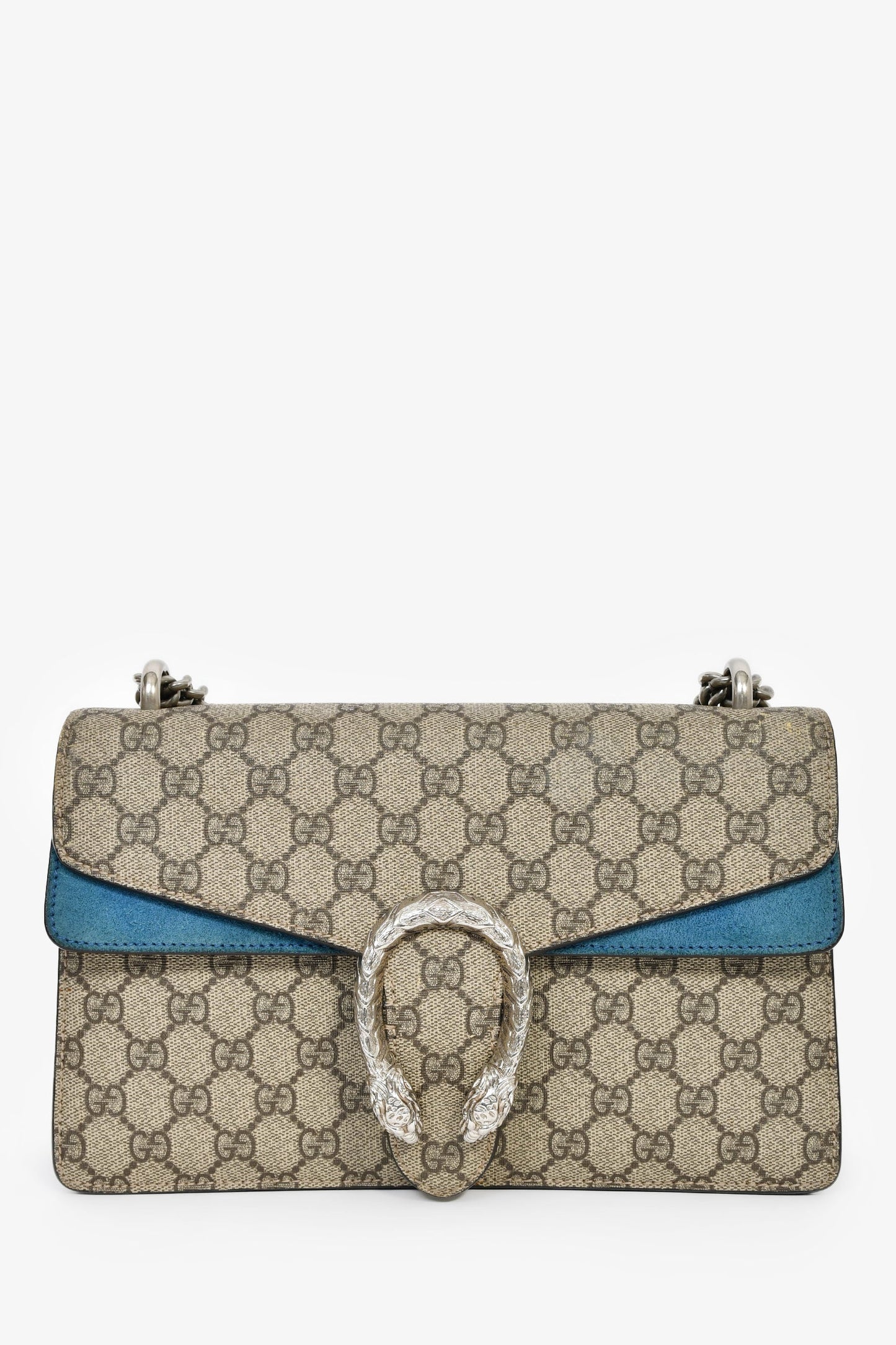 Gucci GG Supreme Monogram Canvas/Blue Suede Small Dionysus Shoulder Bag