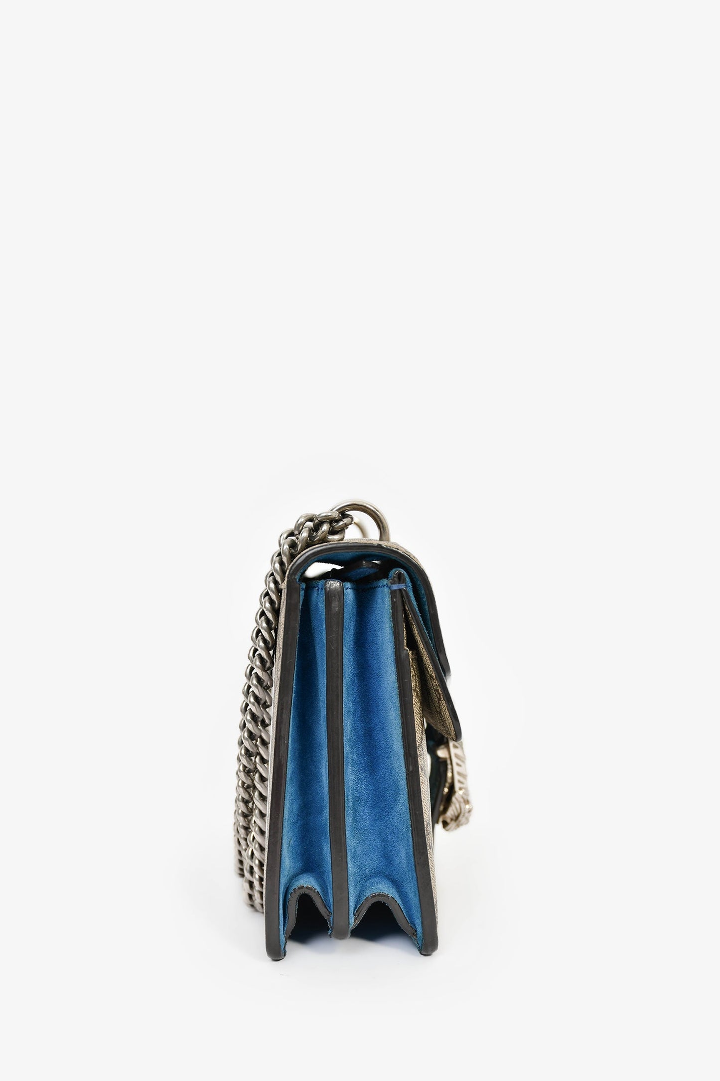 Gucci GG Supreme Monogram Canvas/Blue Suede Small Dionysus Shoulder Bag