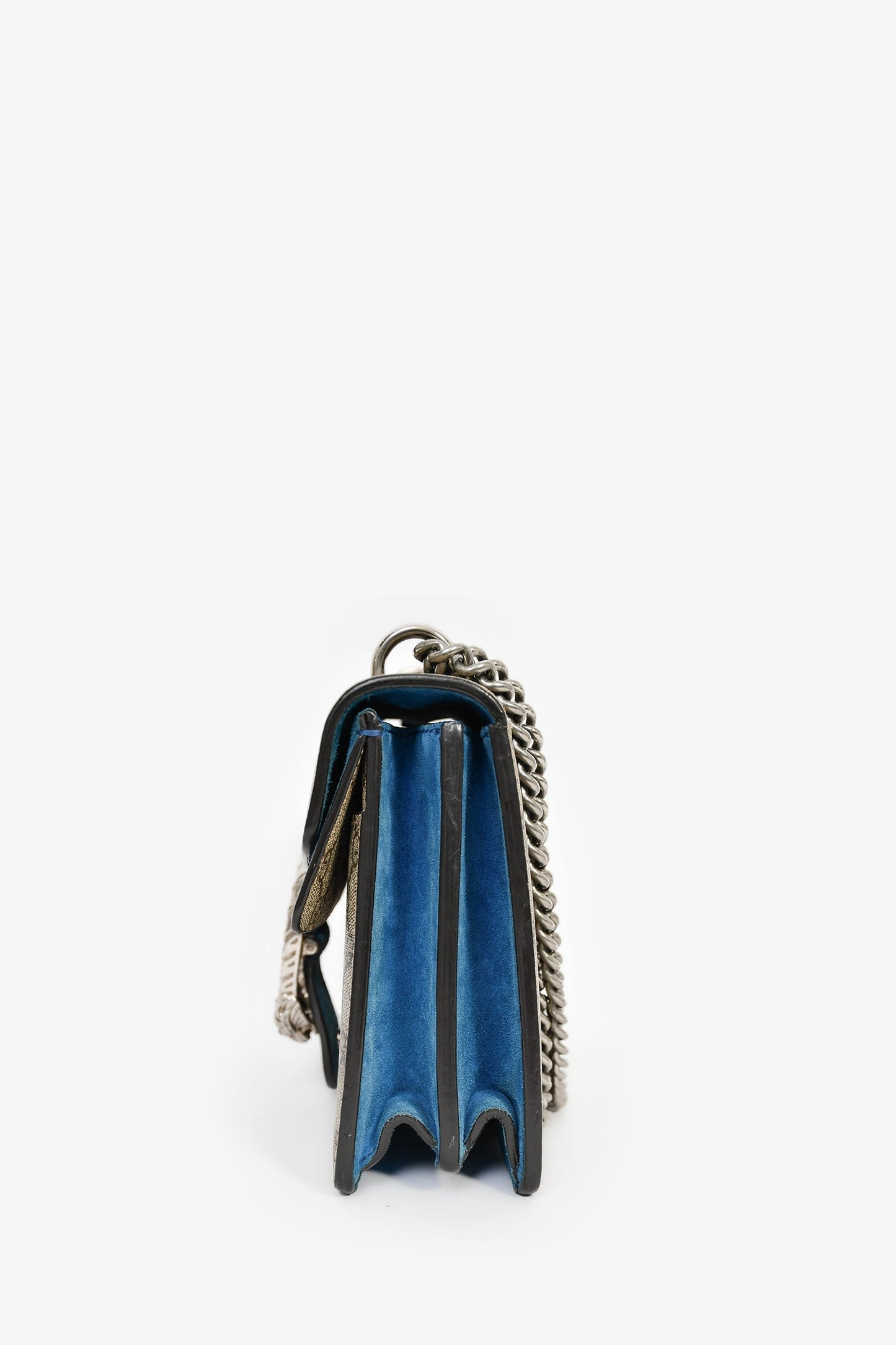 Gucci GG Supreme Monogram Canvas/Blue Suede Small Dionysus Shoulder Bag