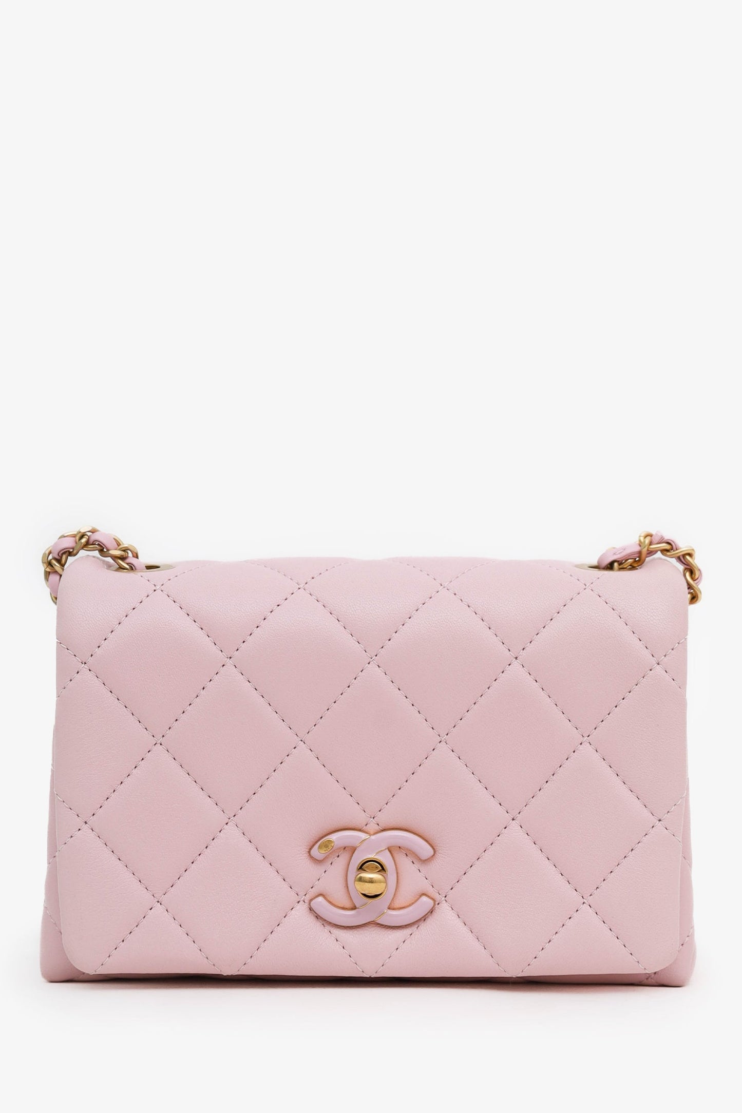 Chanel™ 24A Light Pink Quilted Lambskin Small CC Enamel Flap Bag
