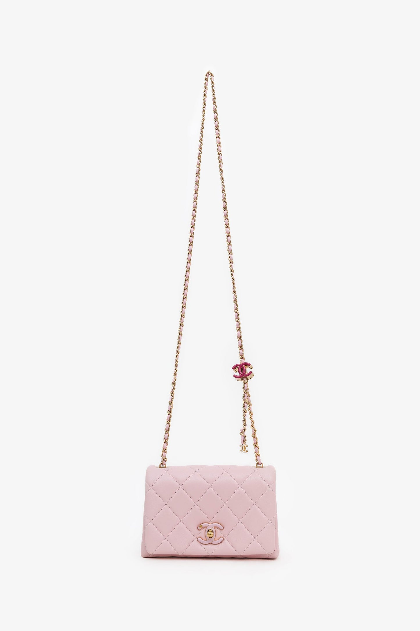 Chanel™ 24A Light Pink Quilted Lambskin Small CC Enamel Flap Bag