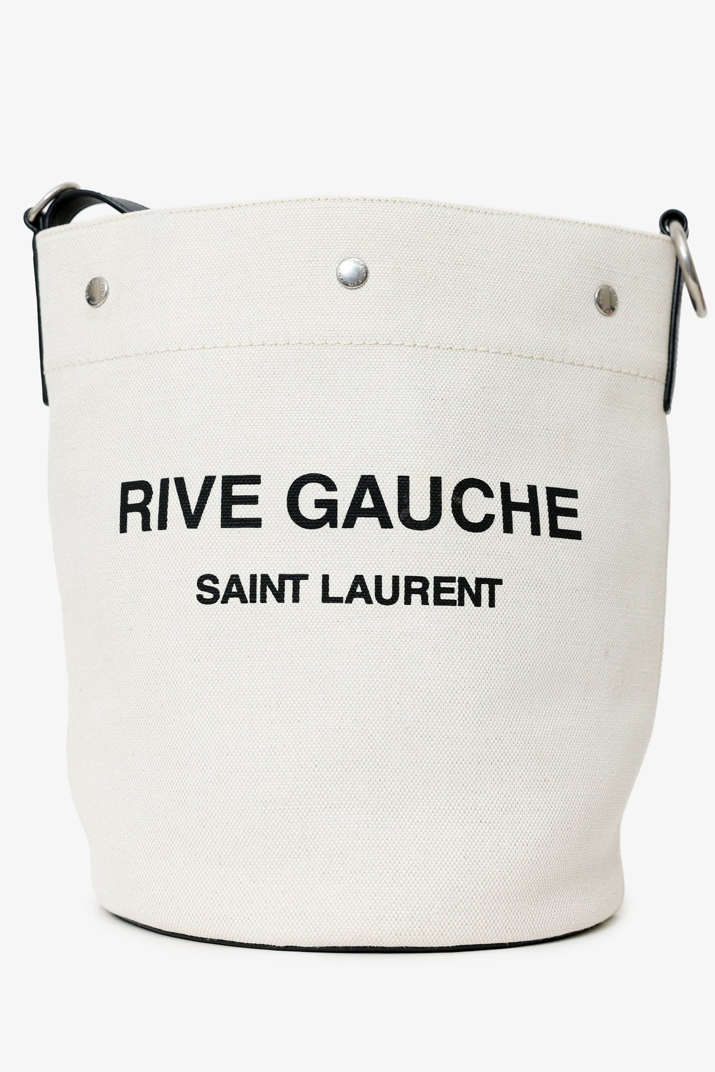 Saint Laurent White Rive Gauche Linen Bucket Bag With Pouch