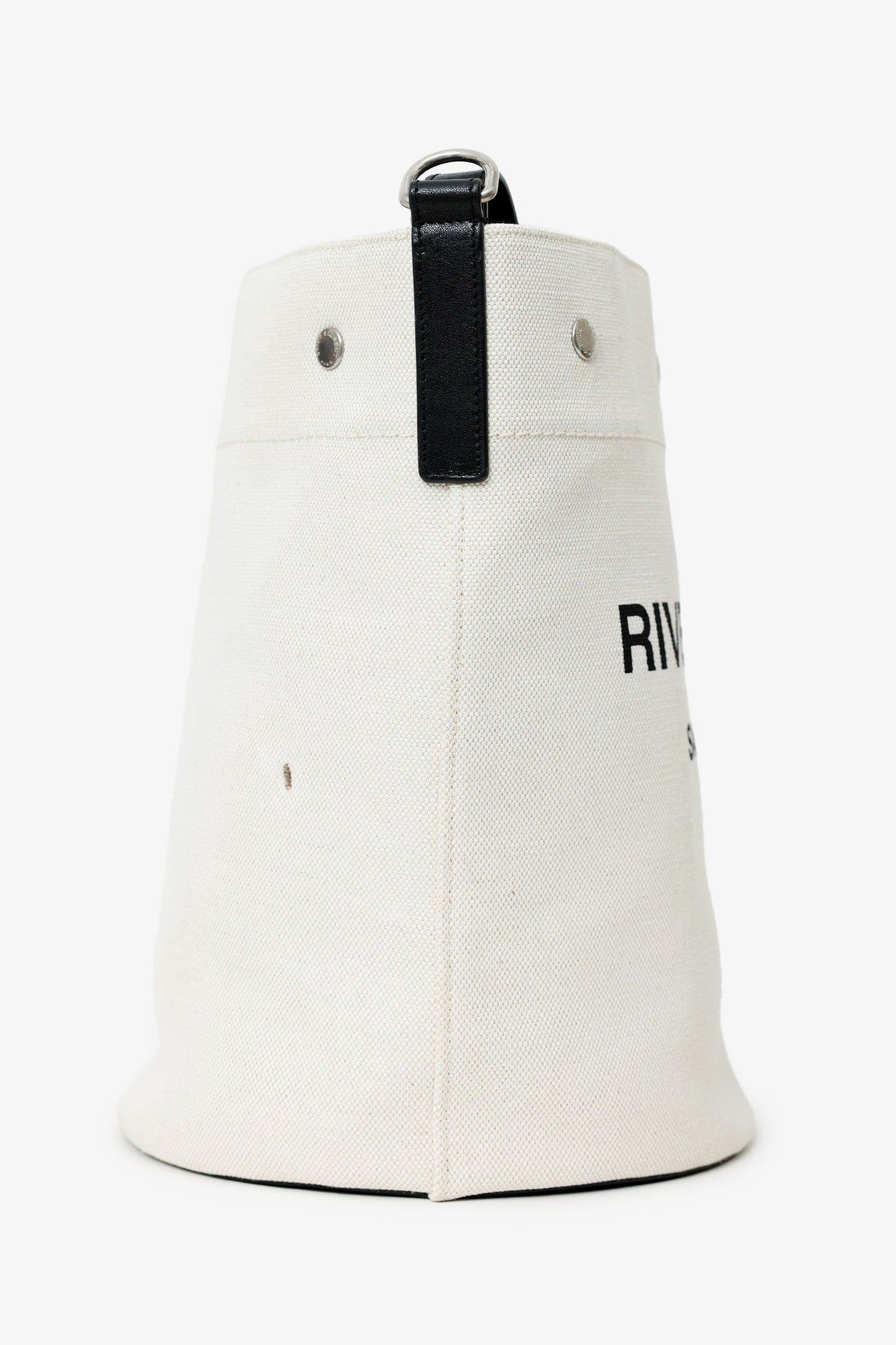 Saint Laurent White Rive Gauche Linen Bucket Bag With Pouch