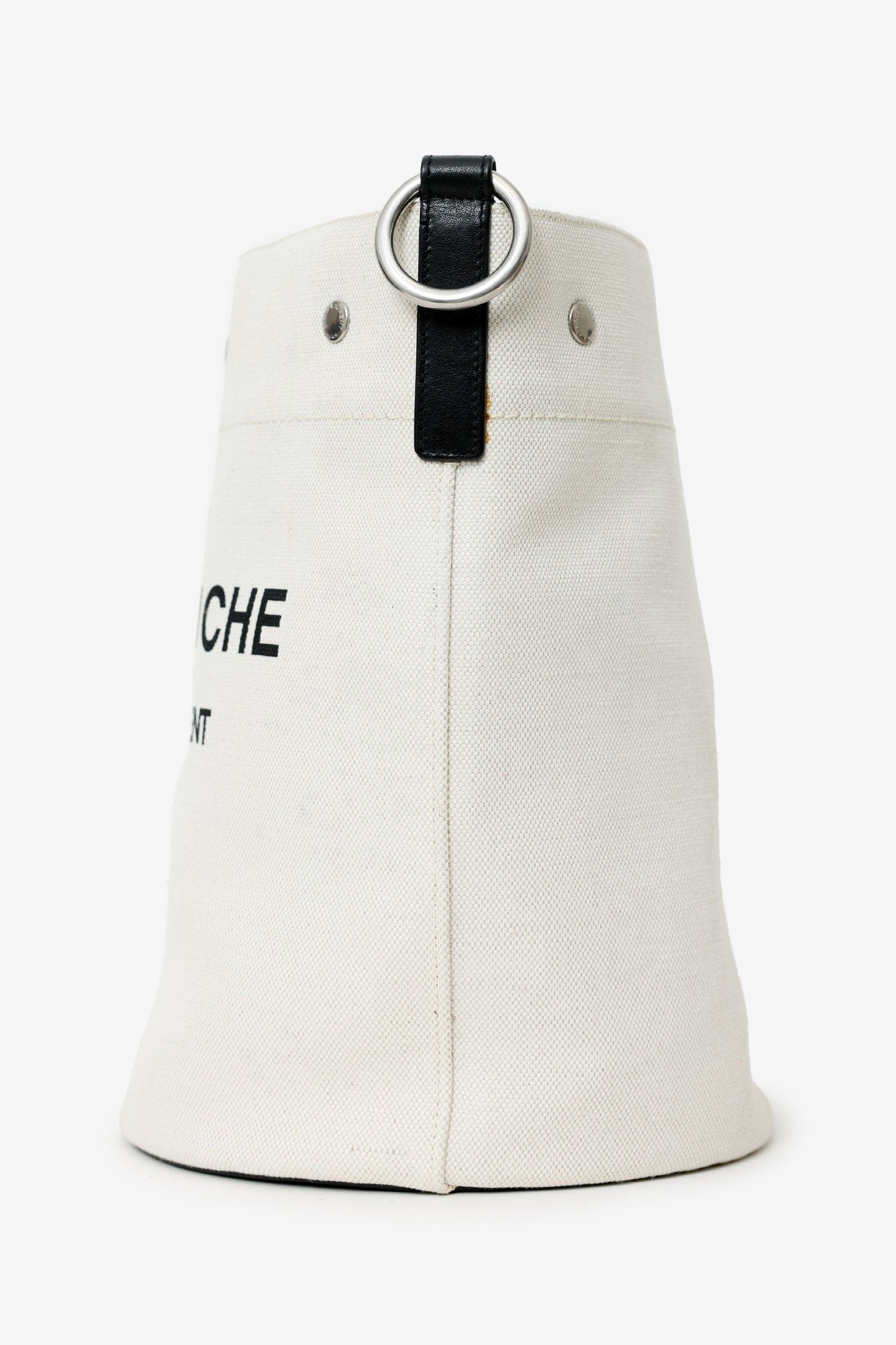 Saint Laurent White Rive Gauche Linen Bucket Bag With Pouch