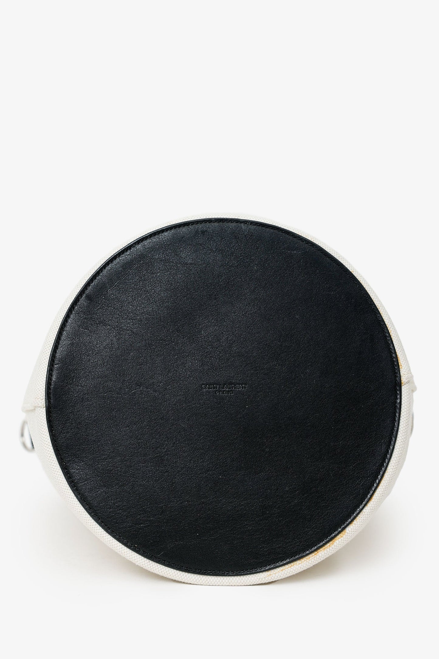Saint Laurent White Rive Gauche Linen Bucket Bag With Pouch