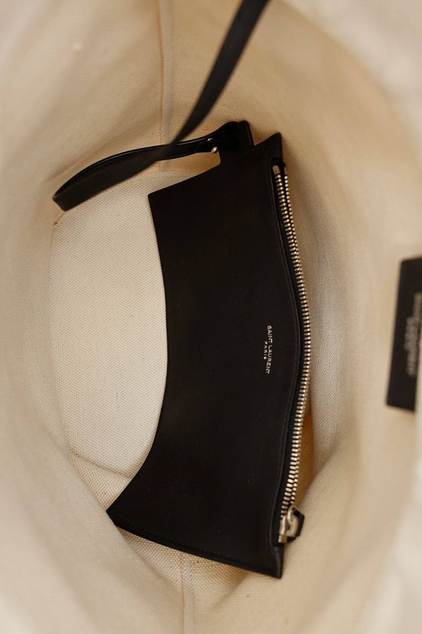 Saint Laurent White Rive Gauche Linen Bucket Bag With Pouch