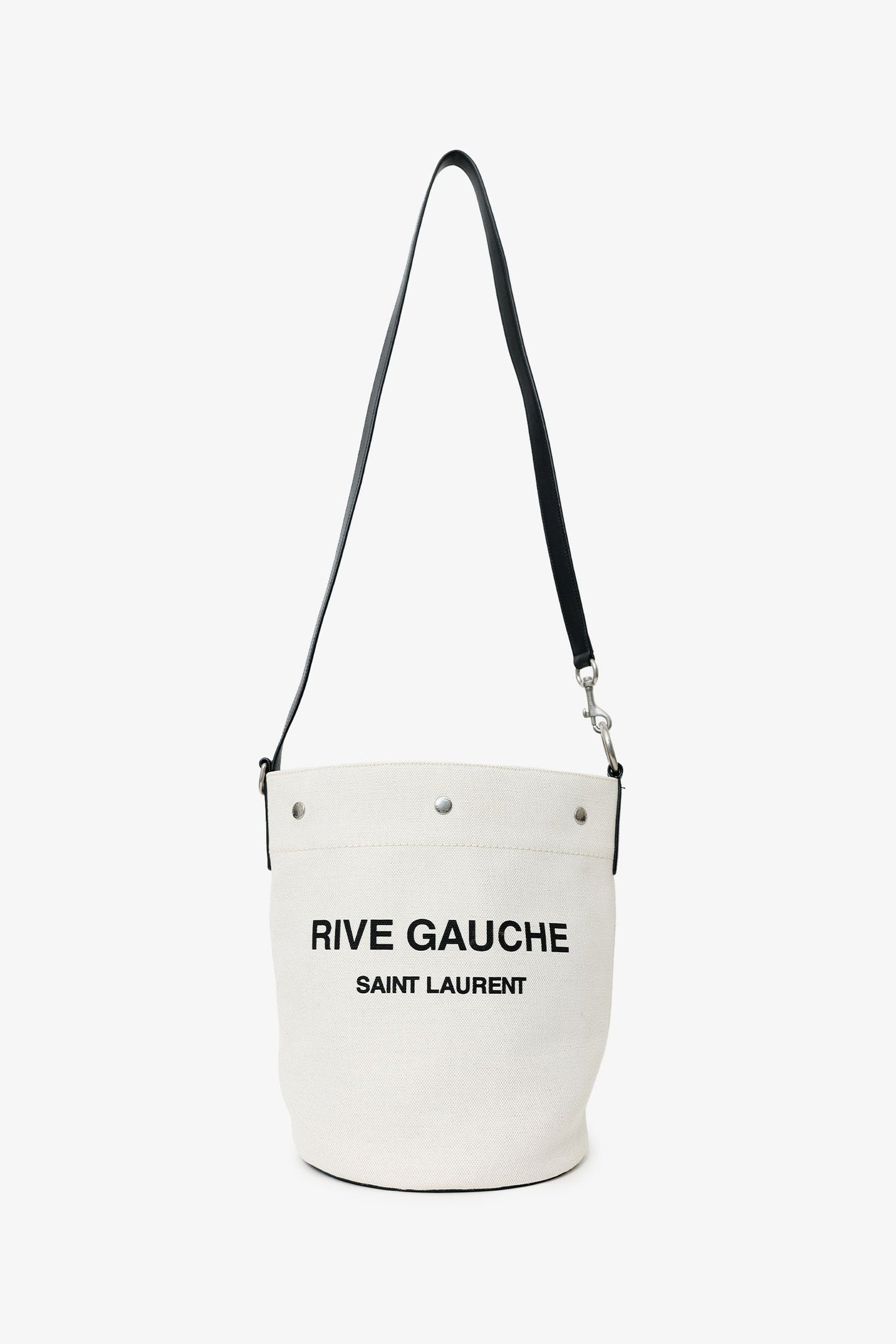 Saint Laurent White Rive Gauche Linen Bucket Bag With Pouch