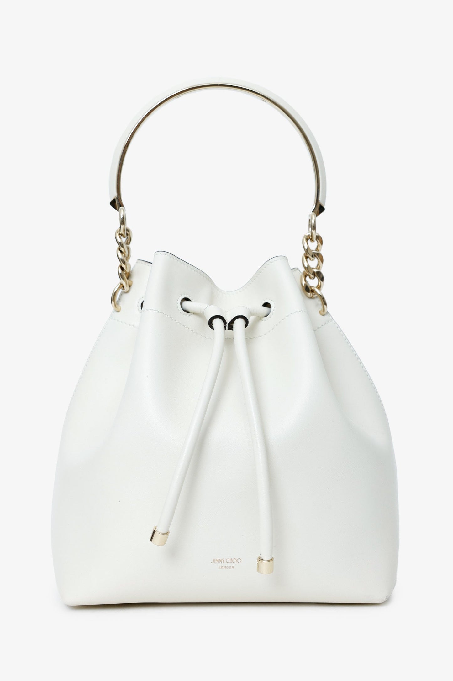 Jimmy Choo White Leather Bonbon Bucket Bag