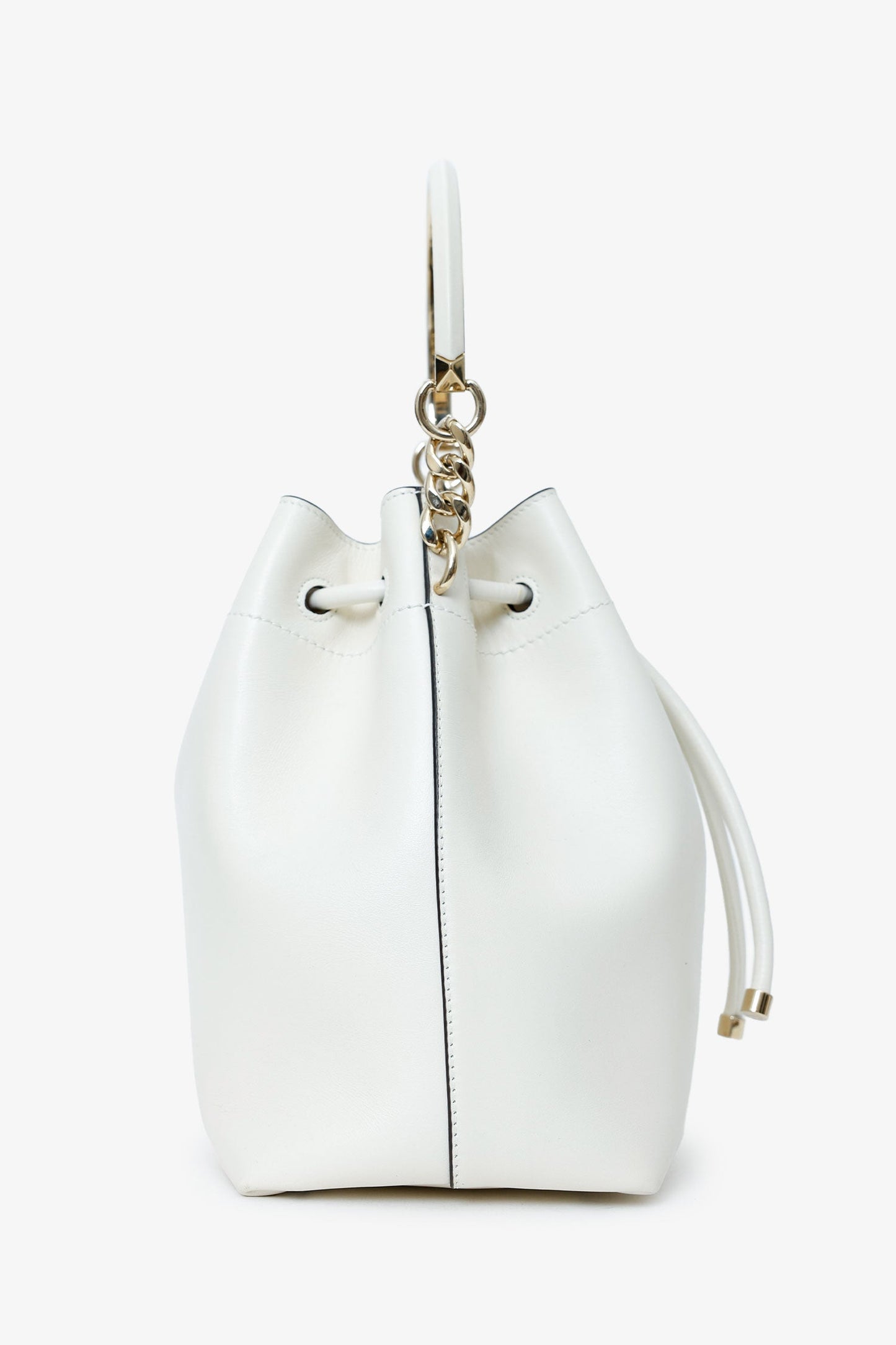 Jimmy Choo White Leather Bonbon Bucket Bag