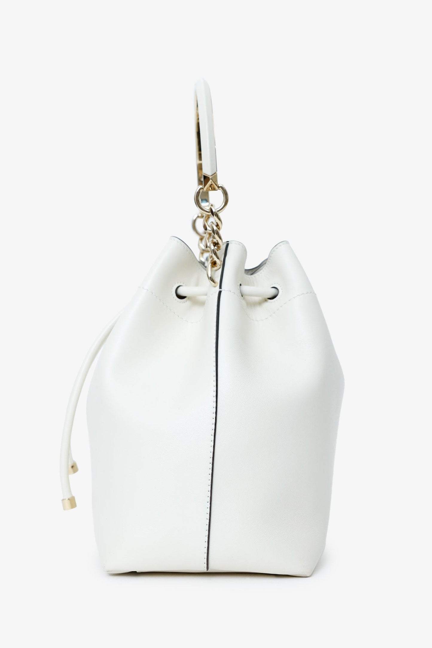 Jimmy Choo White Leather Bonbon Bucket Bag