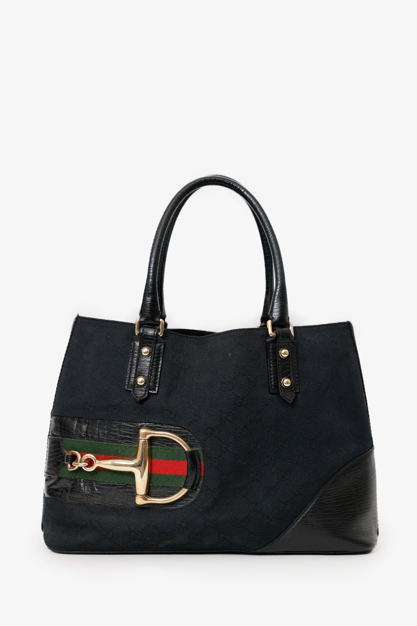 Gucci Black GG Canvas Horsebit Tote Bag