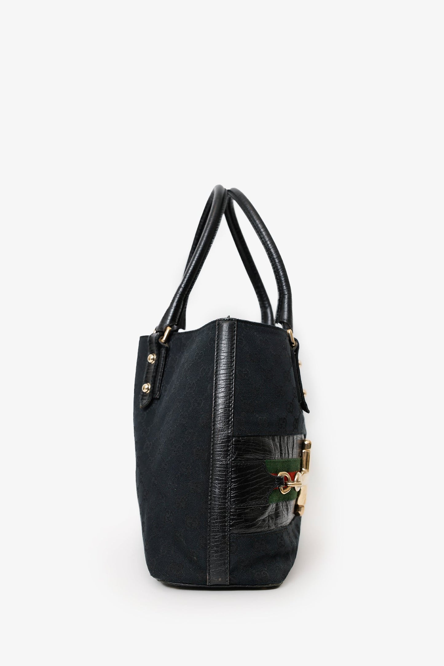 Gucci Black GG Canvas Horsebit Tote Bag