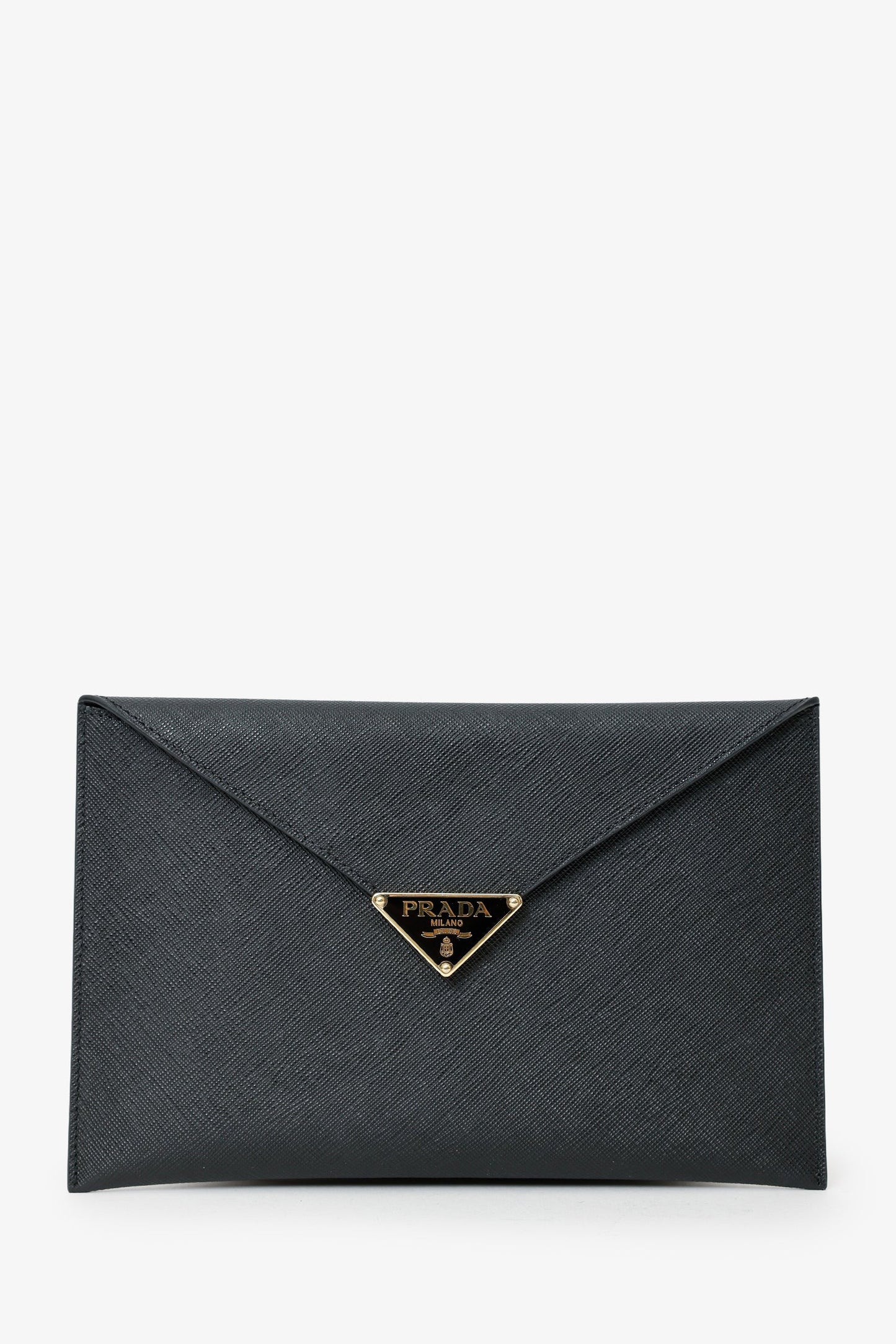 Prada Black Saffiano Leather Envelope Clutch