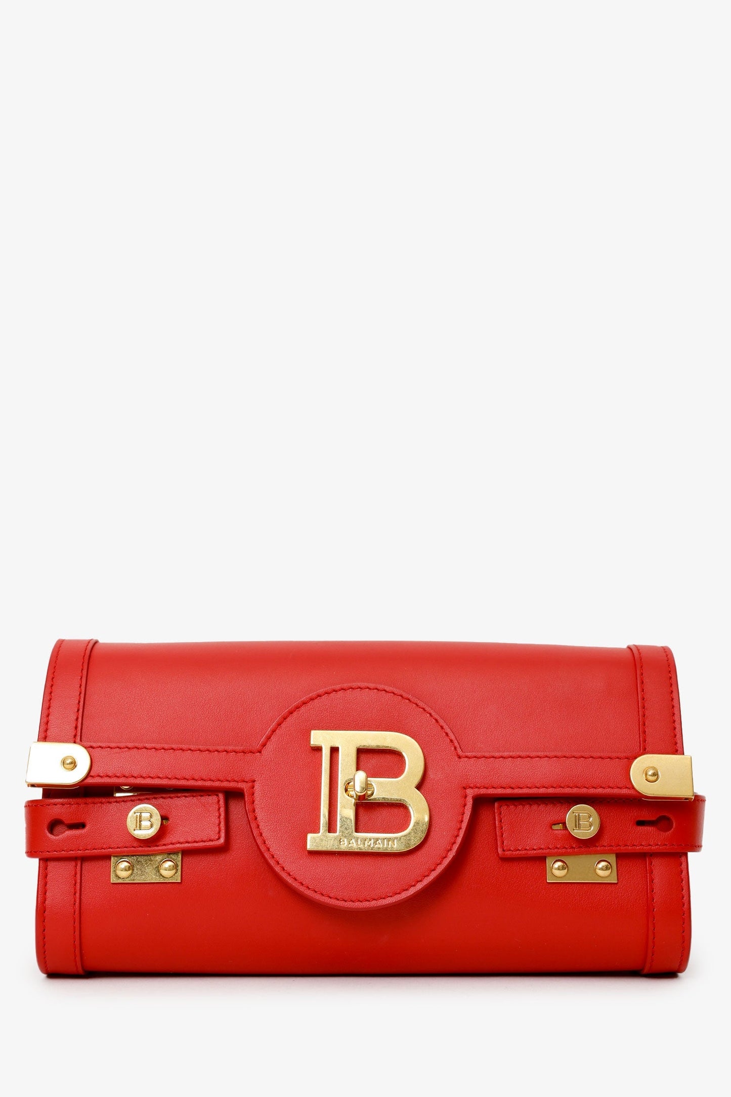 Balmain Red Leather B-Buzz Pouch 23 Crossbody Bag