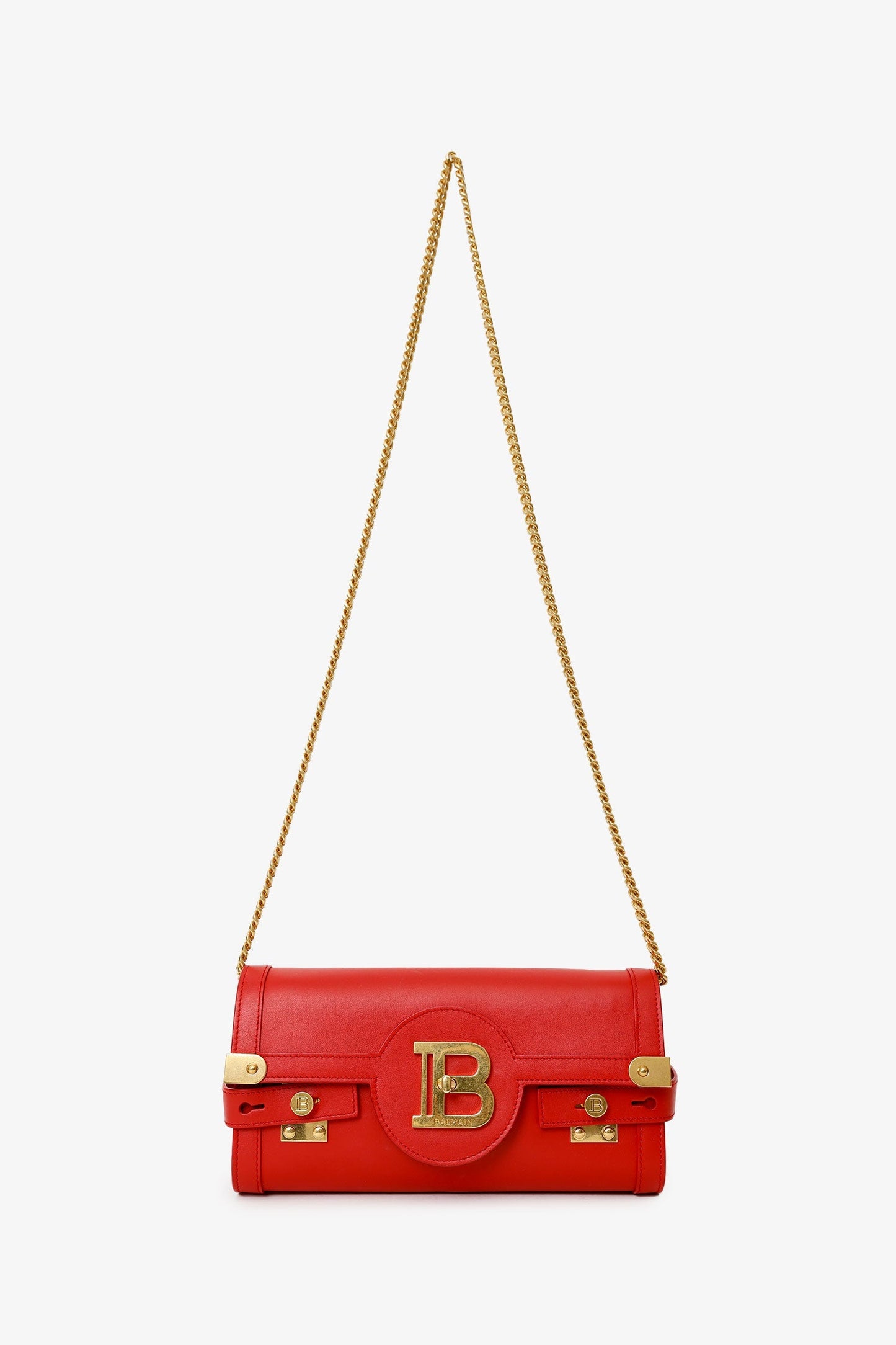 Balmain Red Leather B-Buzz Pouch 23 Crossbody Bag