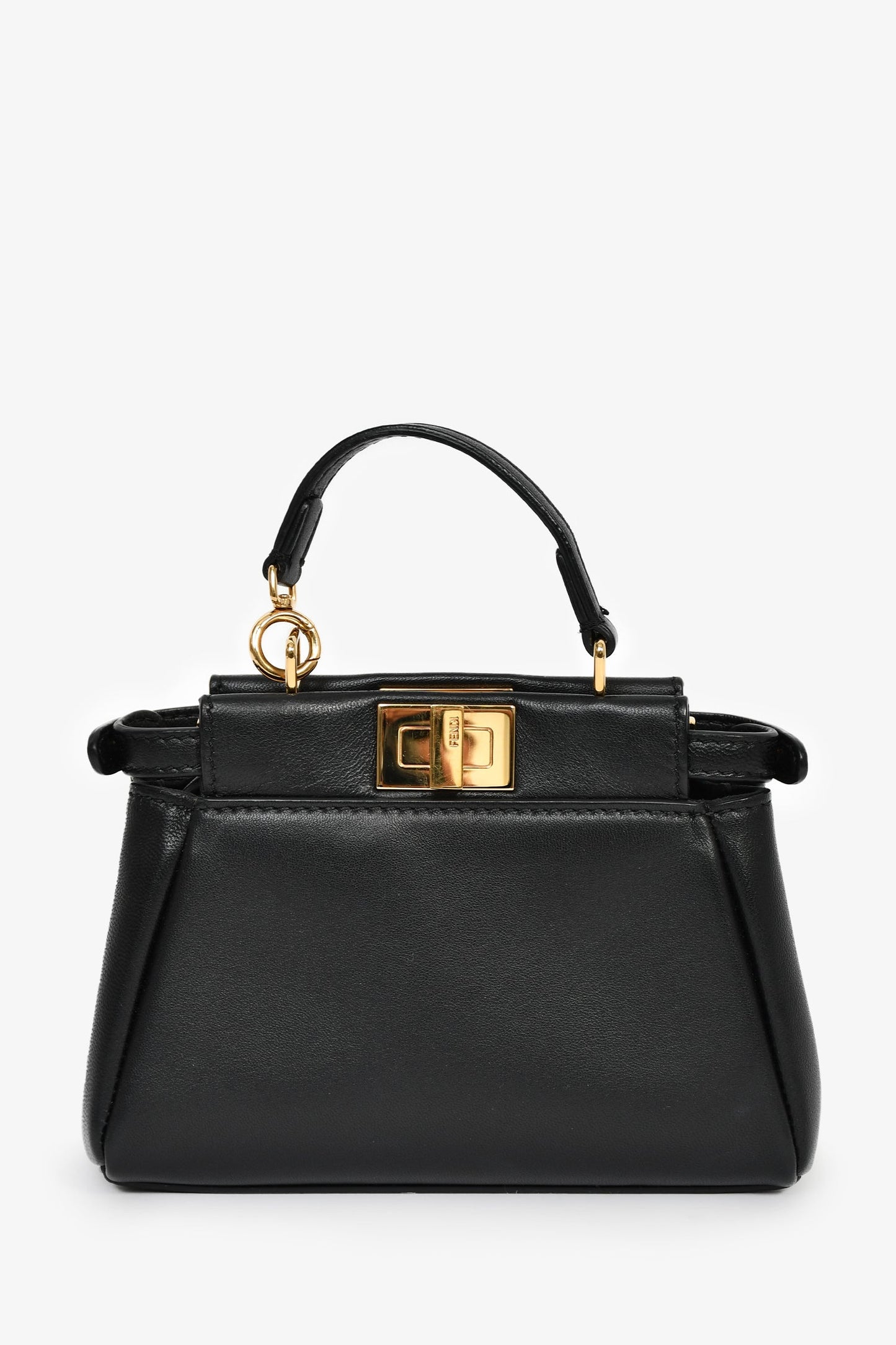 Fendi Black Leather Micro Peekaboo Top Handle Bag with Strap