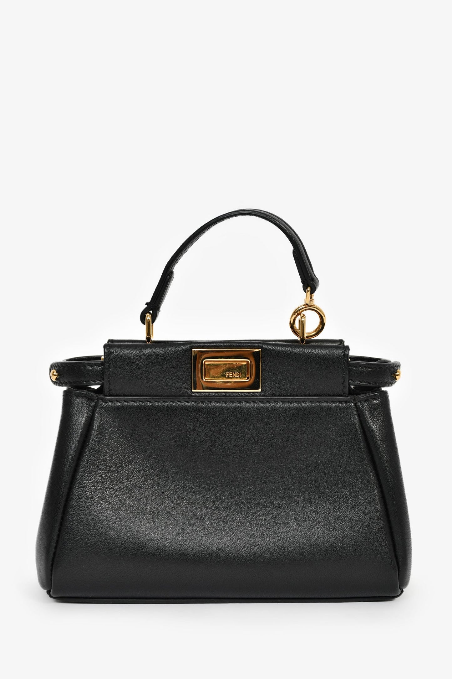 Fendi Black Leather Micro Peekaboo Top Handle Bag with Strap