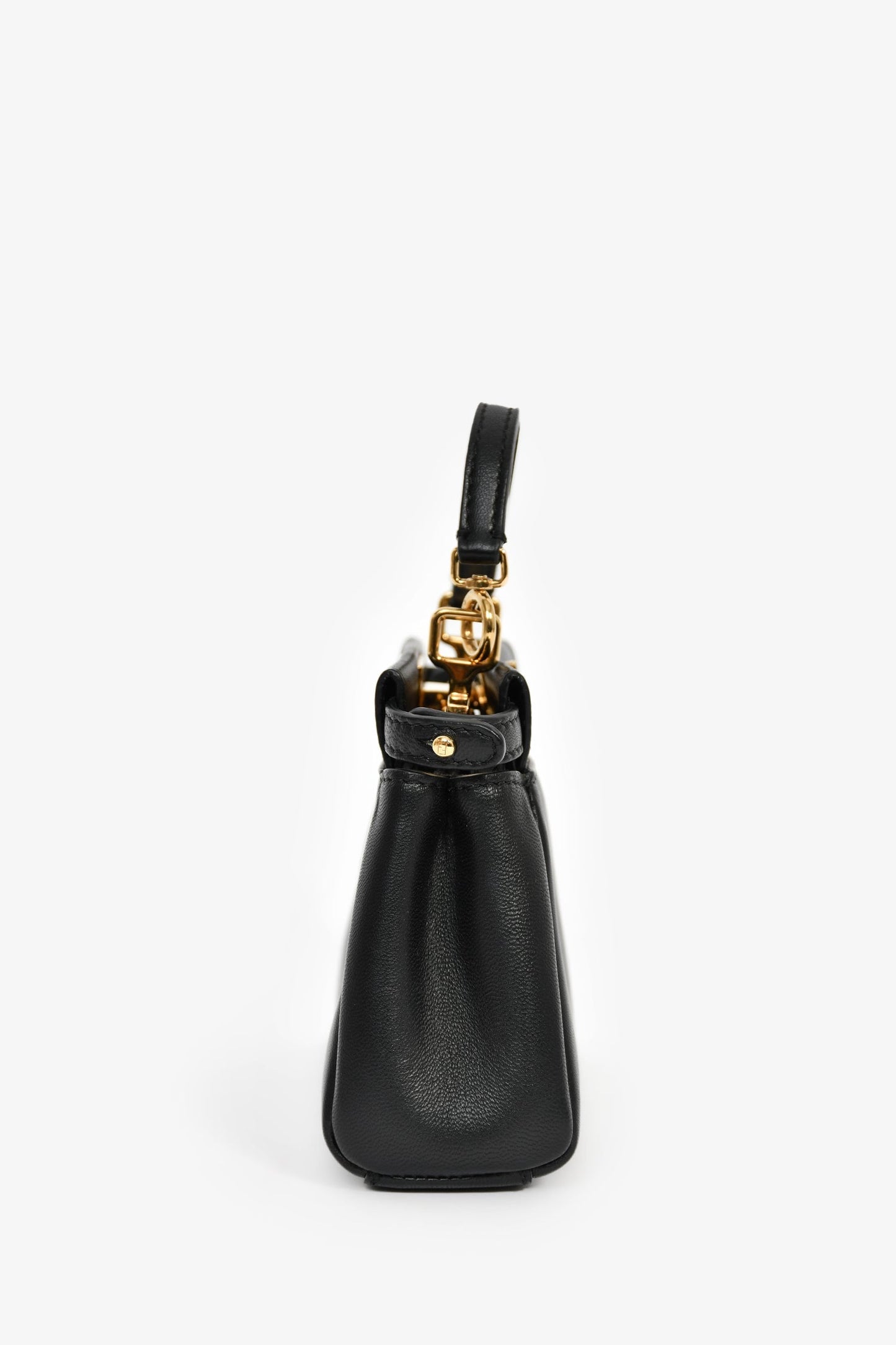 Fendi Black Leather Micro Peekaboo Top Handle Bag with Strap