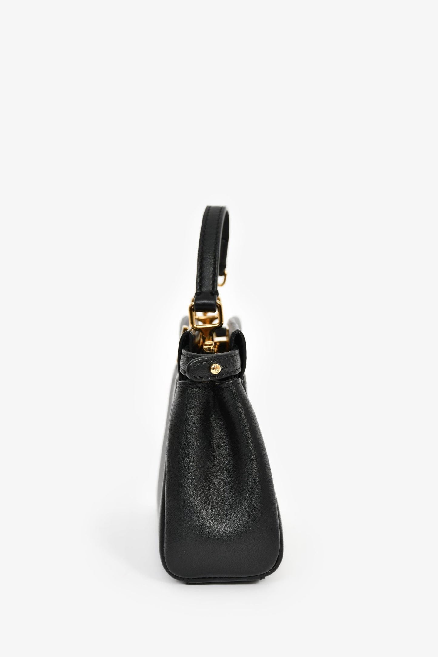 Fendi Black Leather Micro Peekaboo Top Handle Bag with Strap