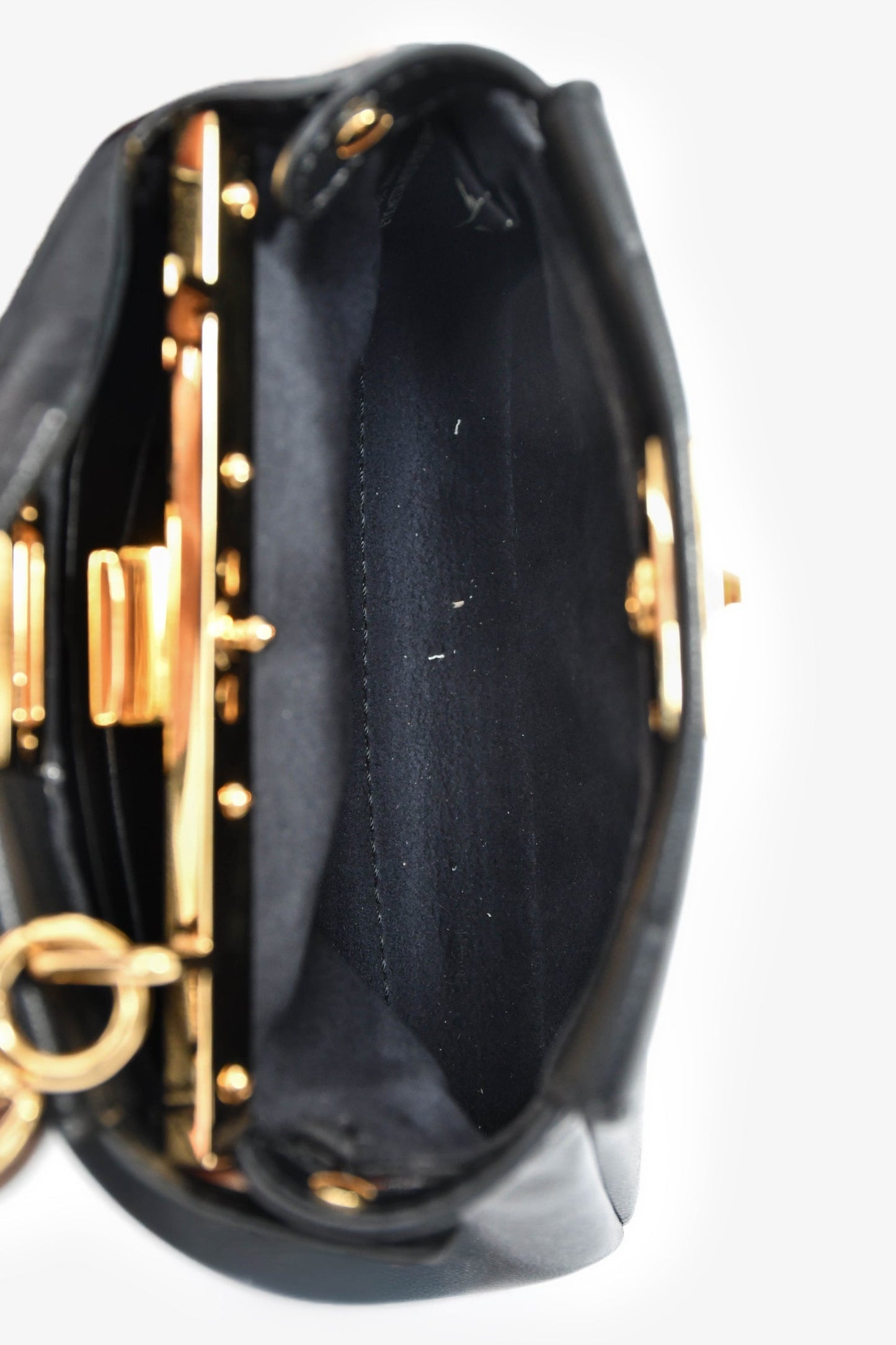 Fendi Black Leather Micro Peekaboo Top Handle Bag with Strap