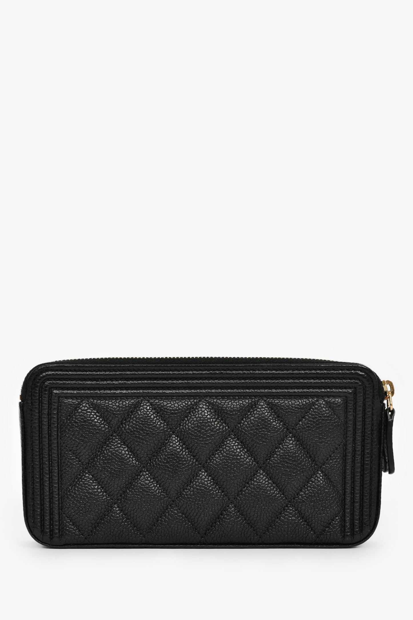 Chanel™ 2016 Black Caviar Boy Double Zip Wallet On Chain