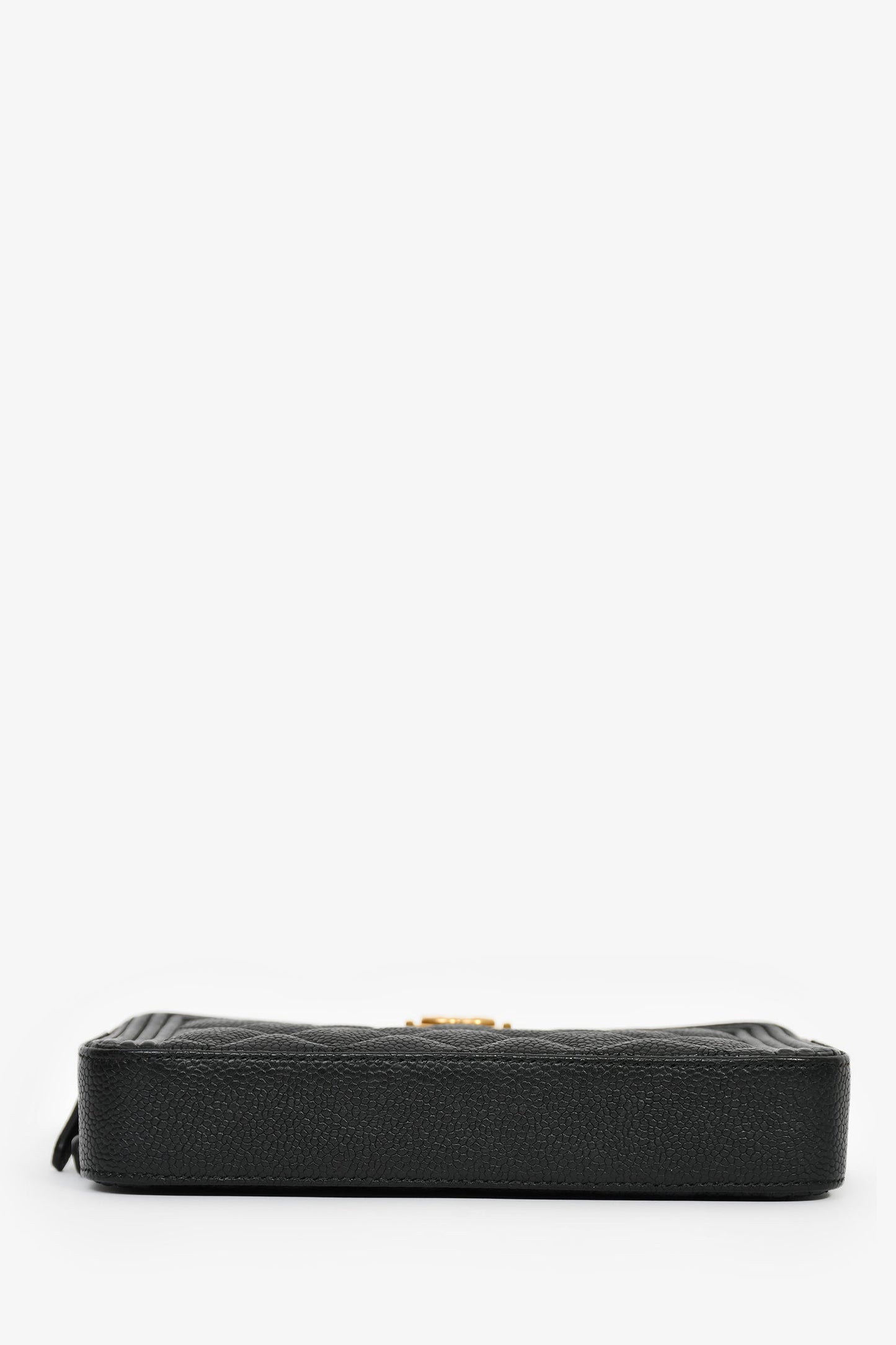 Chanel™ 2016 Black Caviar Boy Double Zip Wallet On Chain