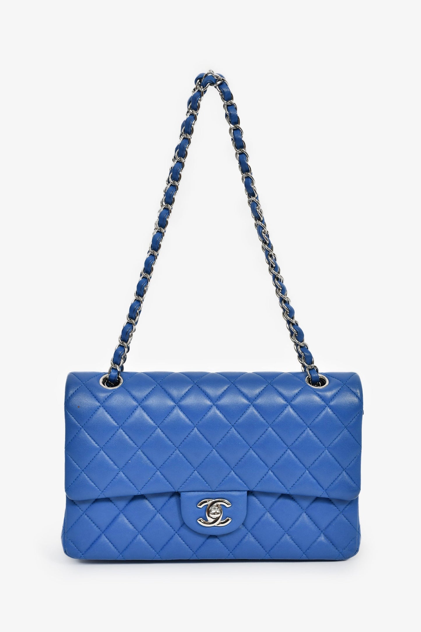 Chanel™ 2016 Cobalt Blue Lambskin Medium Double Flap Shoulder Bag SHW
