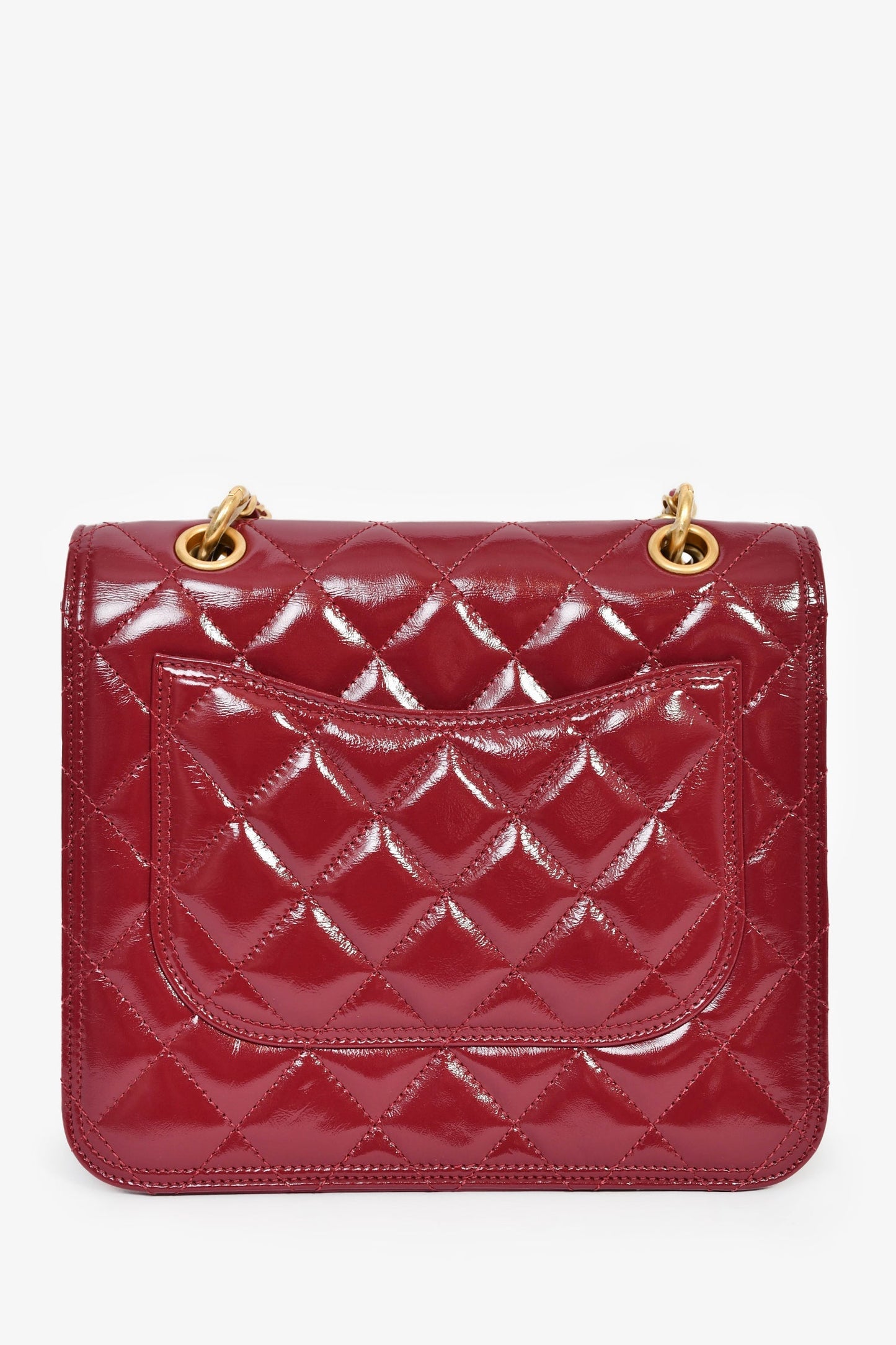 Chanel™ 2023 Raspberry Patent Quilted Leather Square Chain Bag