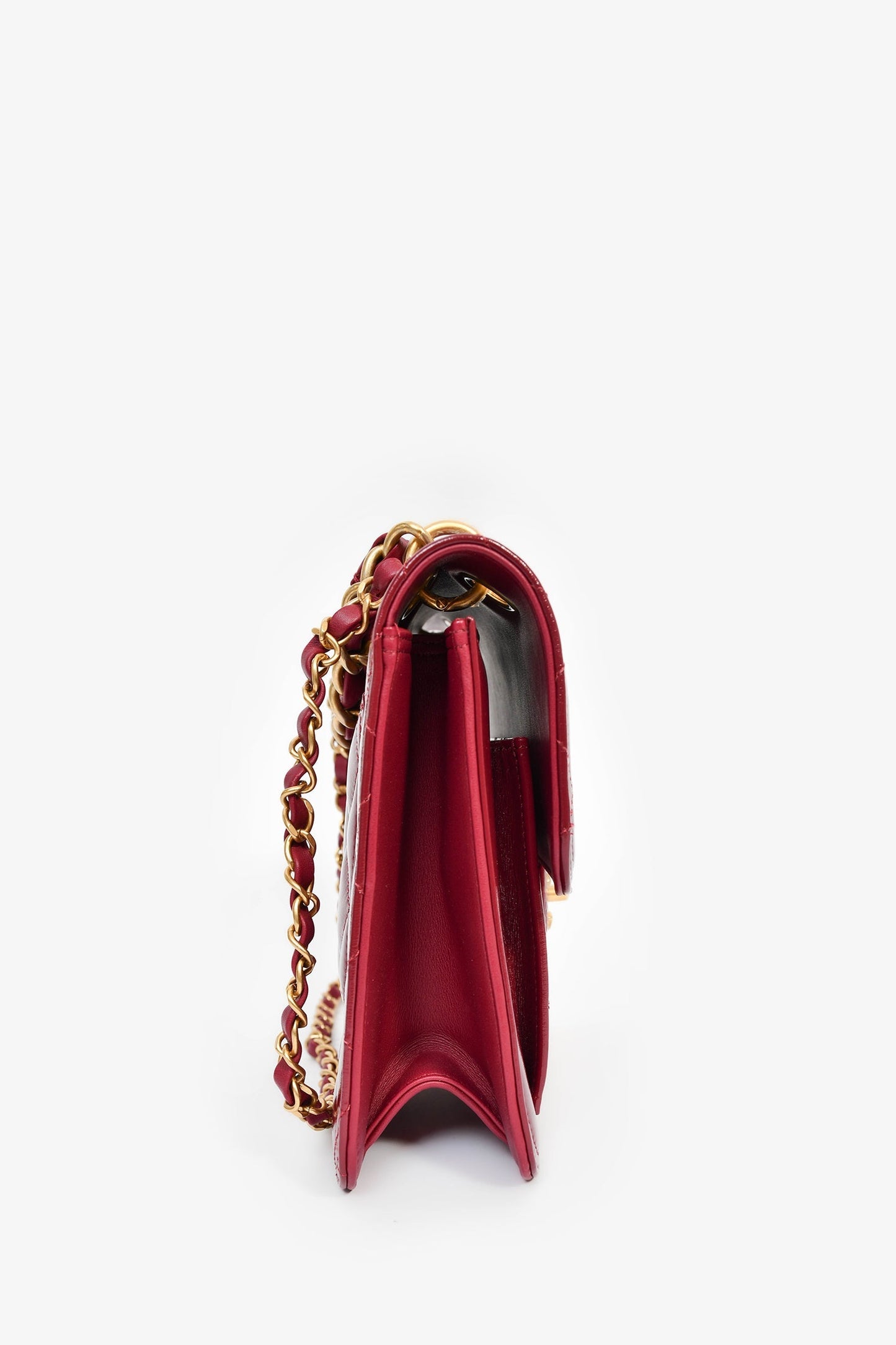 Chanel™ 2023 Raspberry Patent Quilted Leather Square Chain Bag