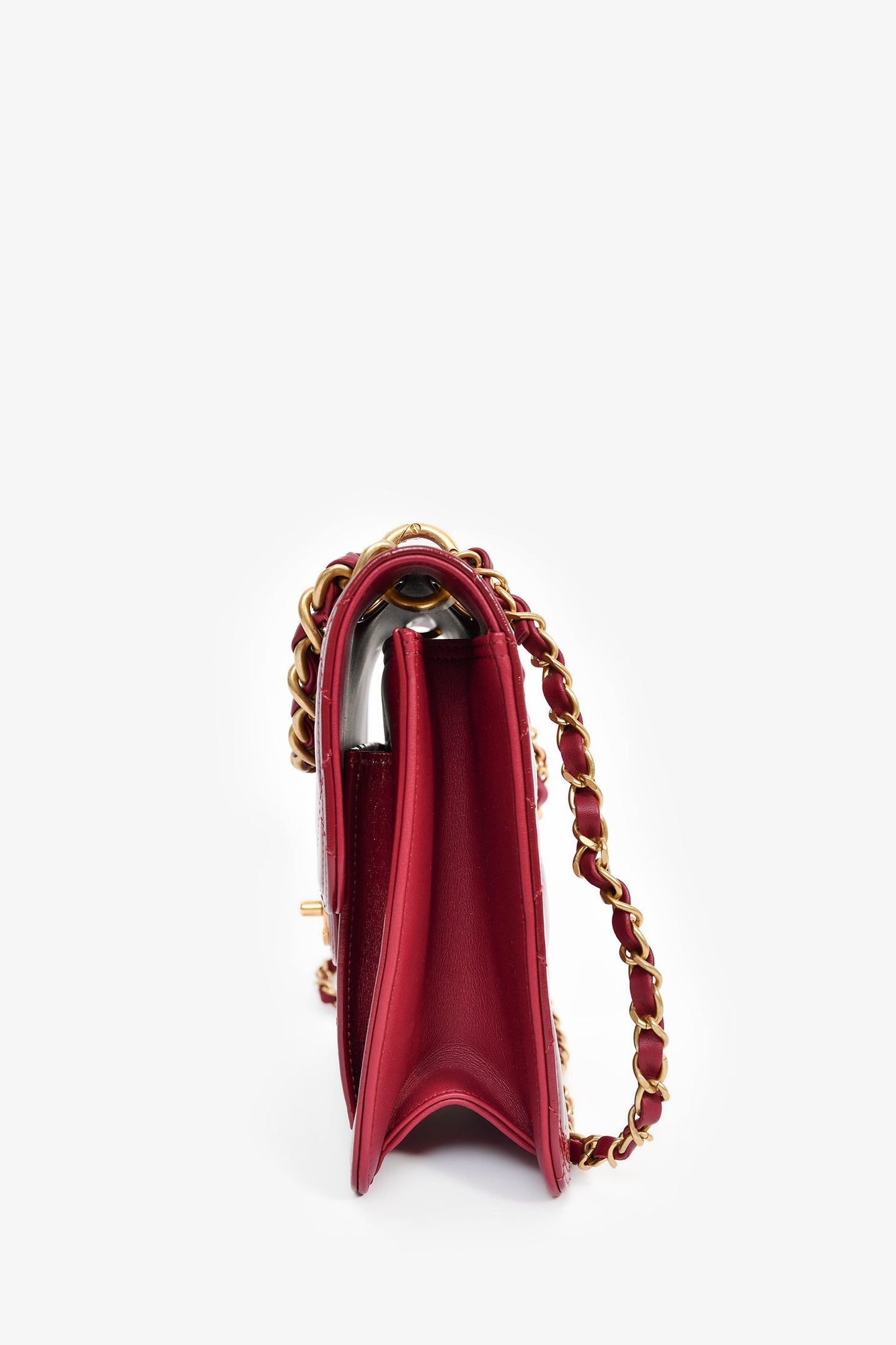 Chanel™ 2023 Raspberry Patent Quilted Leather Square Chain Bag