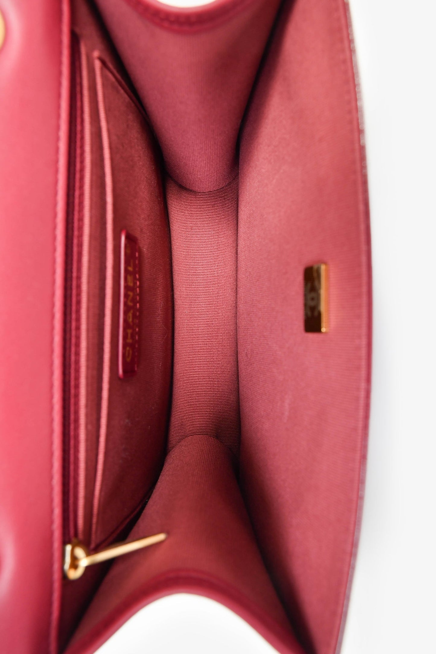 Chanel™ 2023 Raspberry Patent Quilted Leather Square Chain Bag