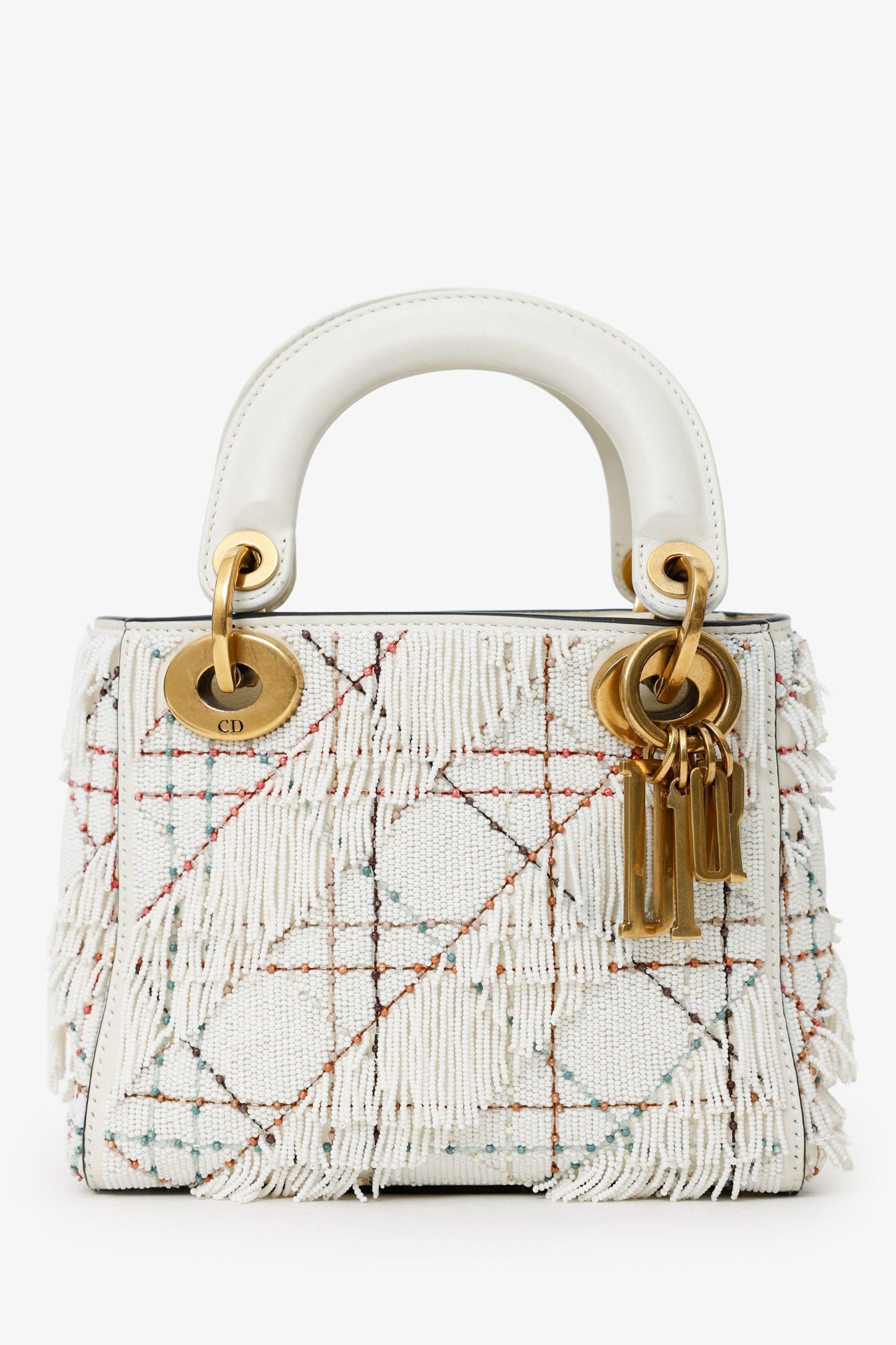 Christian Dior 2017 White Beaded Fringe Mini Lady Dior