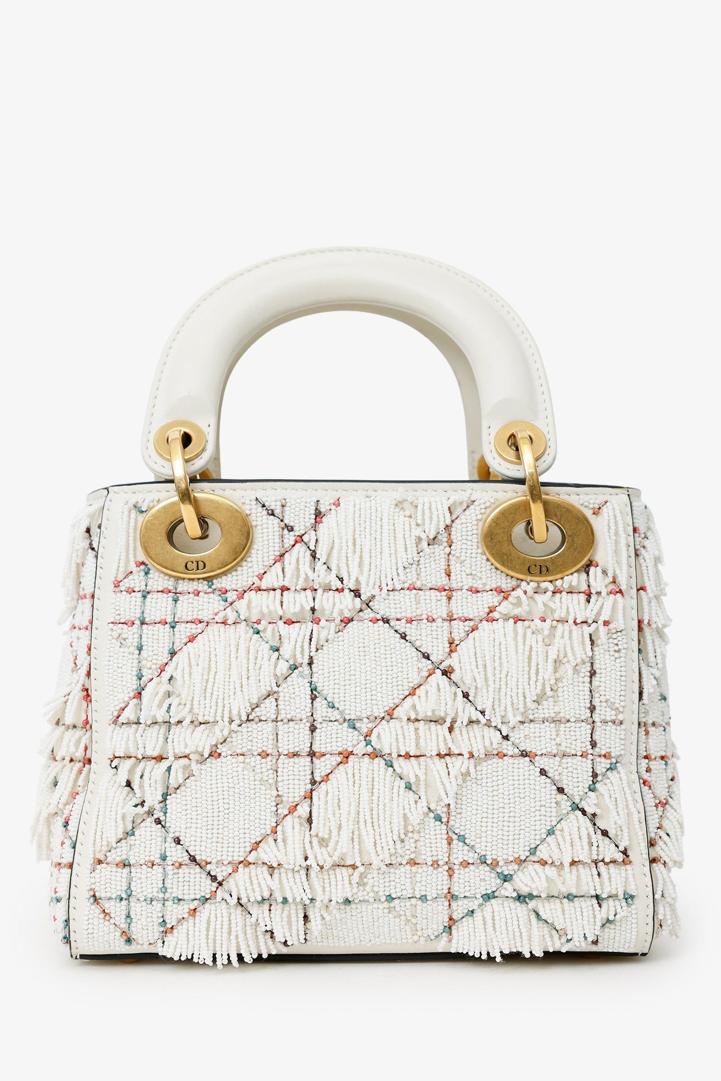 Christian Dior 2017 White Beaded Fringe Mini Lady Dior