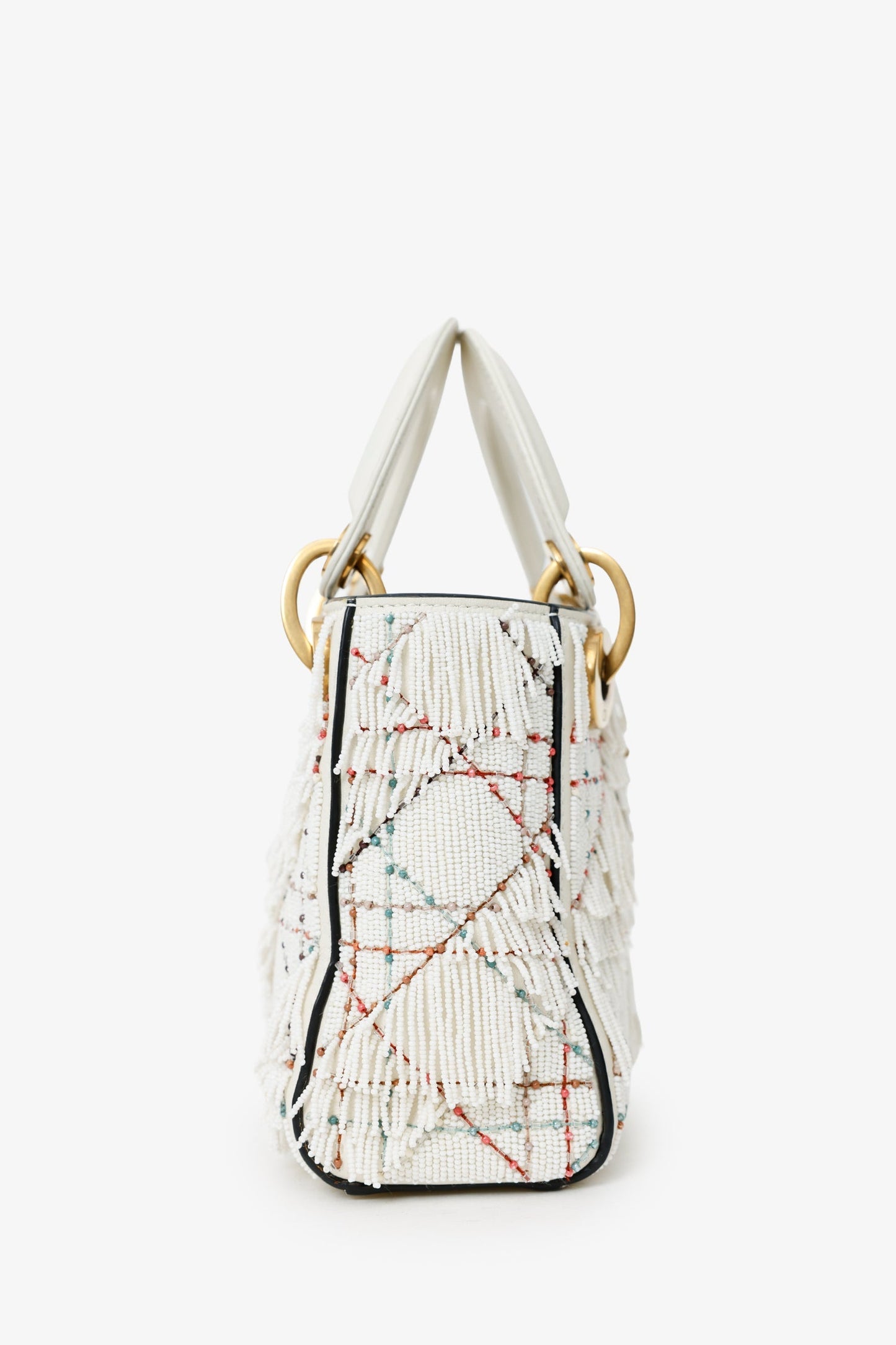 Christian Dior 2017 White Beaded Fringe Mini Lady Dior