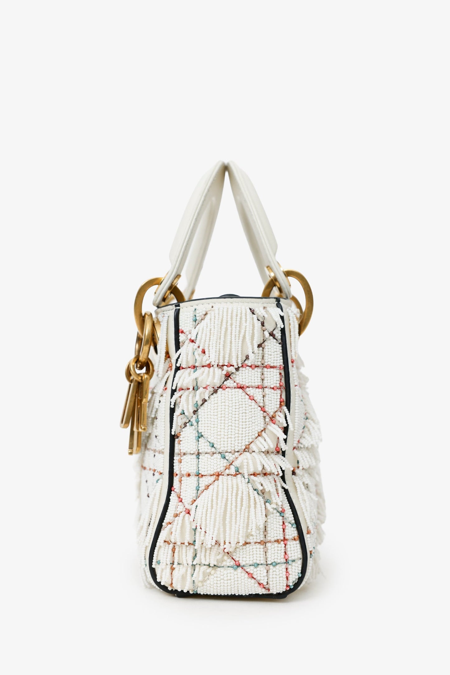 Christian Dior 2017 White Beaded Fringe Mini Lady Dior