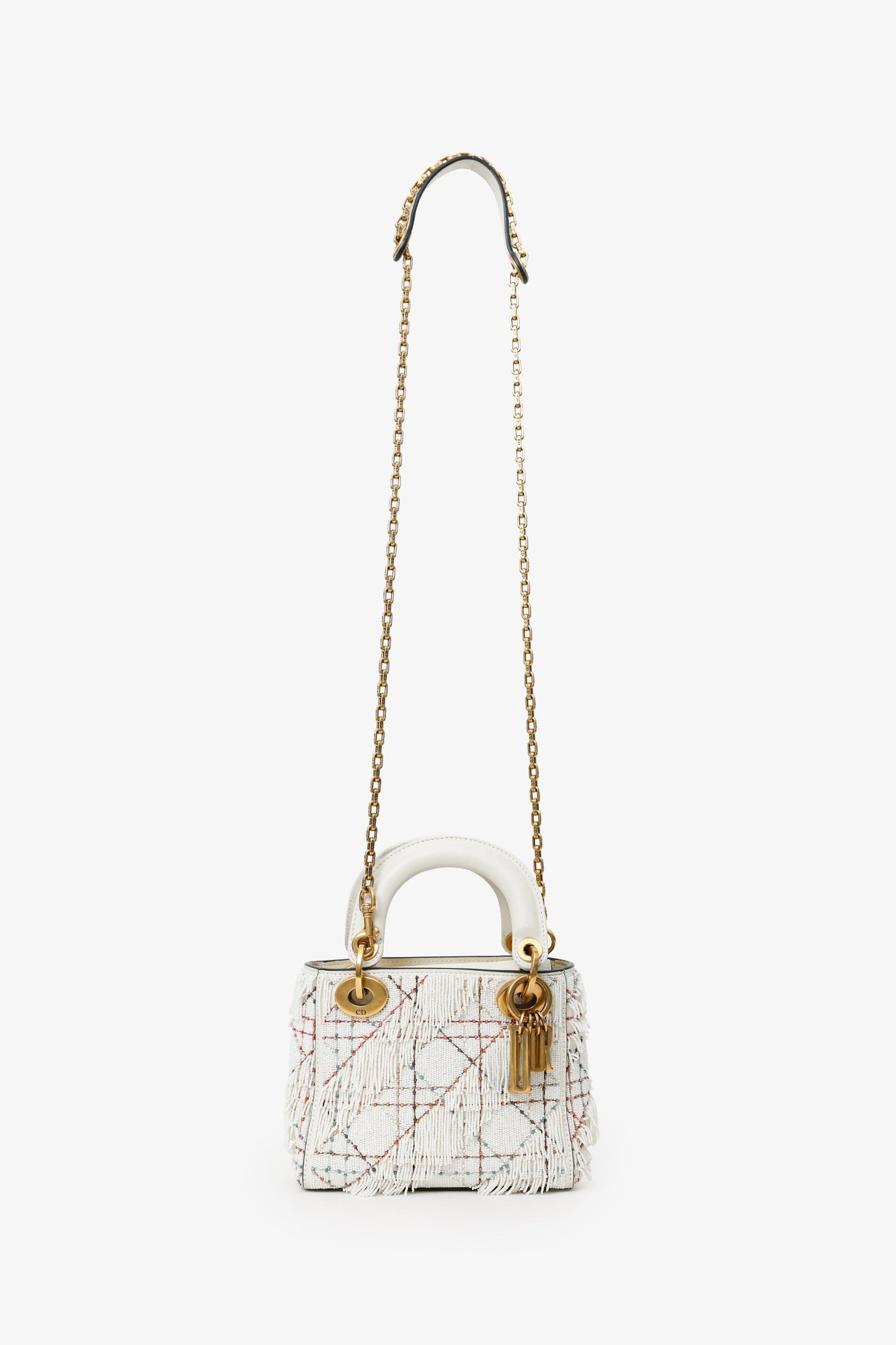 Christian Dior 2017 White Beaded Fringe Mini Lady Dior