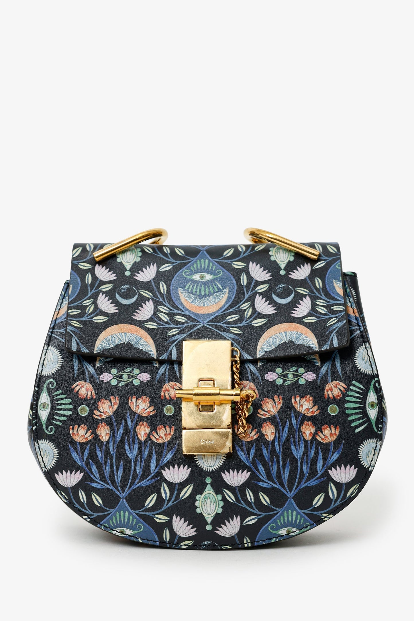 Chloe x Rithika Merchant Black/Multicolour Leather Floral Print Mini Bijou Drew Bag