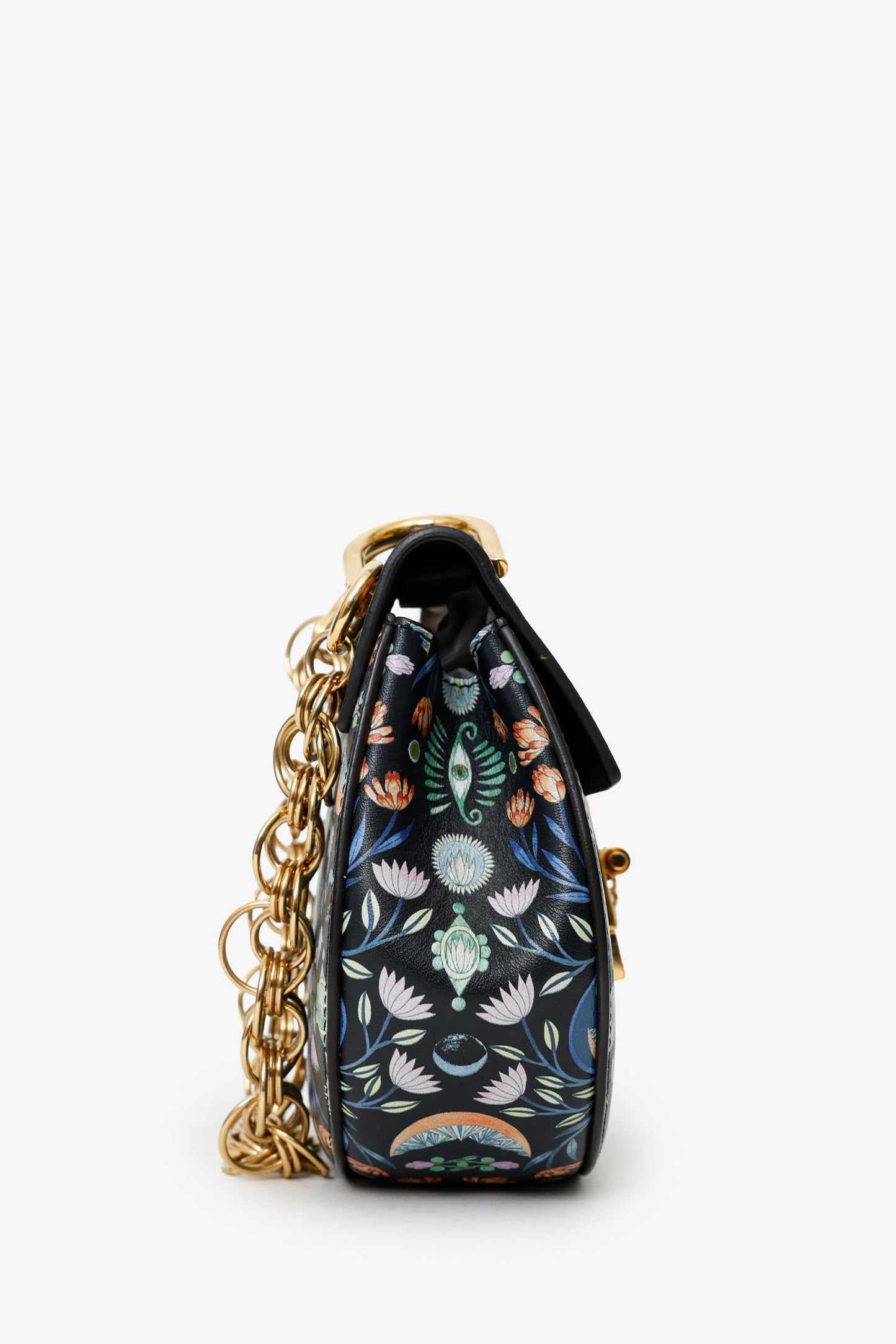 Chloe x Rithika Merchant Black/Multicolour Leather Floral Print Mini Bijou Drew Bag