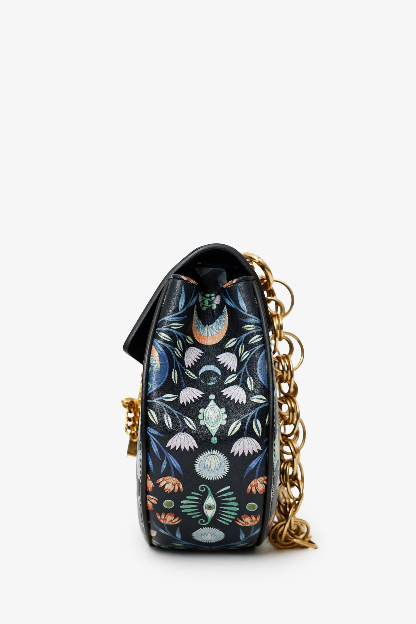 Chloe x Rithika Merchant Black/Multicolour Leather Floral Print Mini Bijou Drew Bag