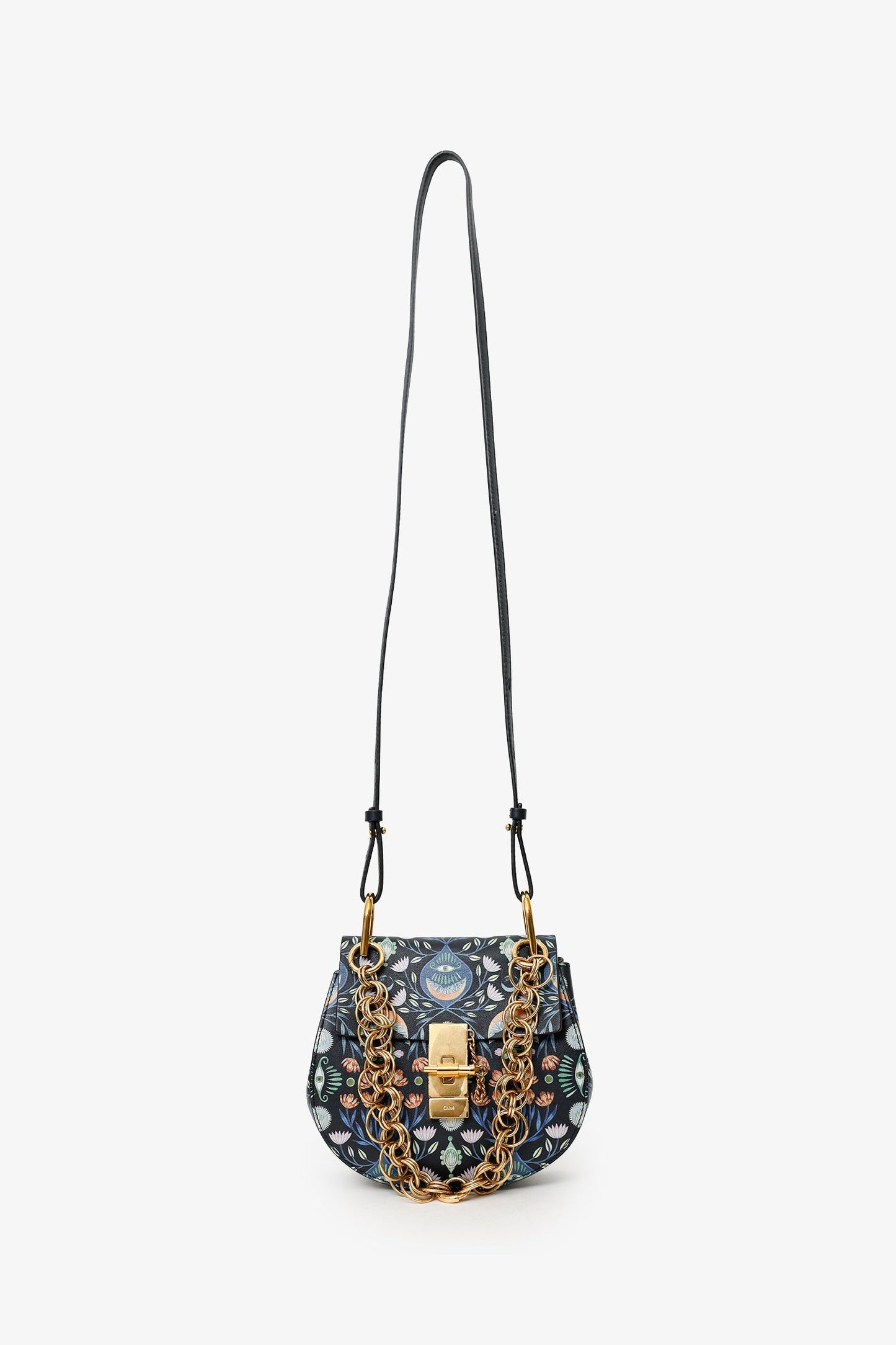 Chloe x Rithika Merchant Black/Multicolour Leather Floral Print Mini Bijou Drew Bag