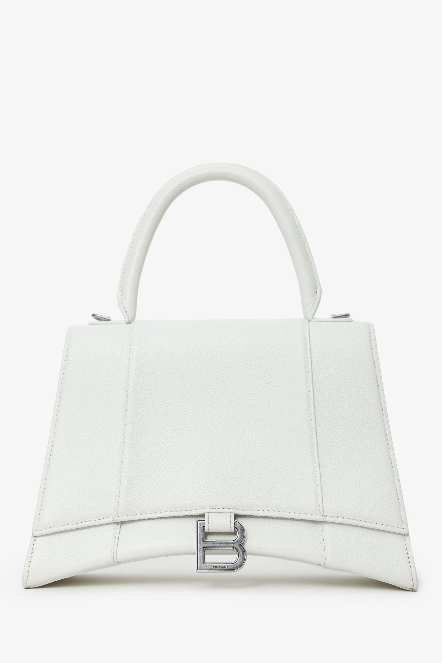 Balenciaga White Grained Leather Small Hourglass Bag With Strap