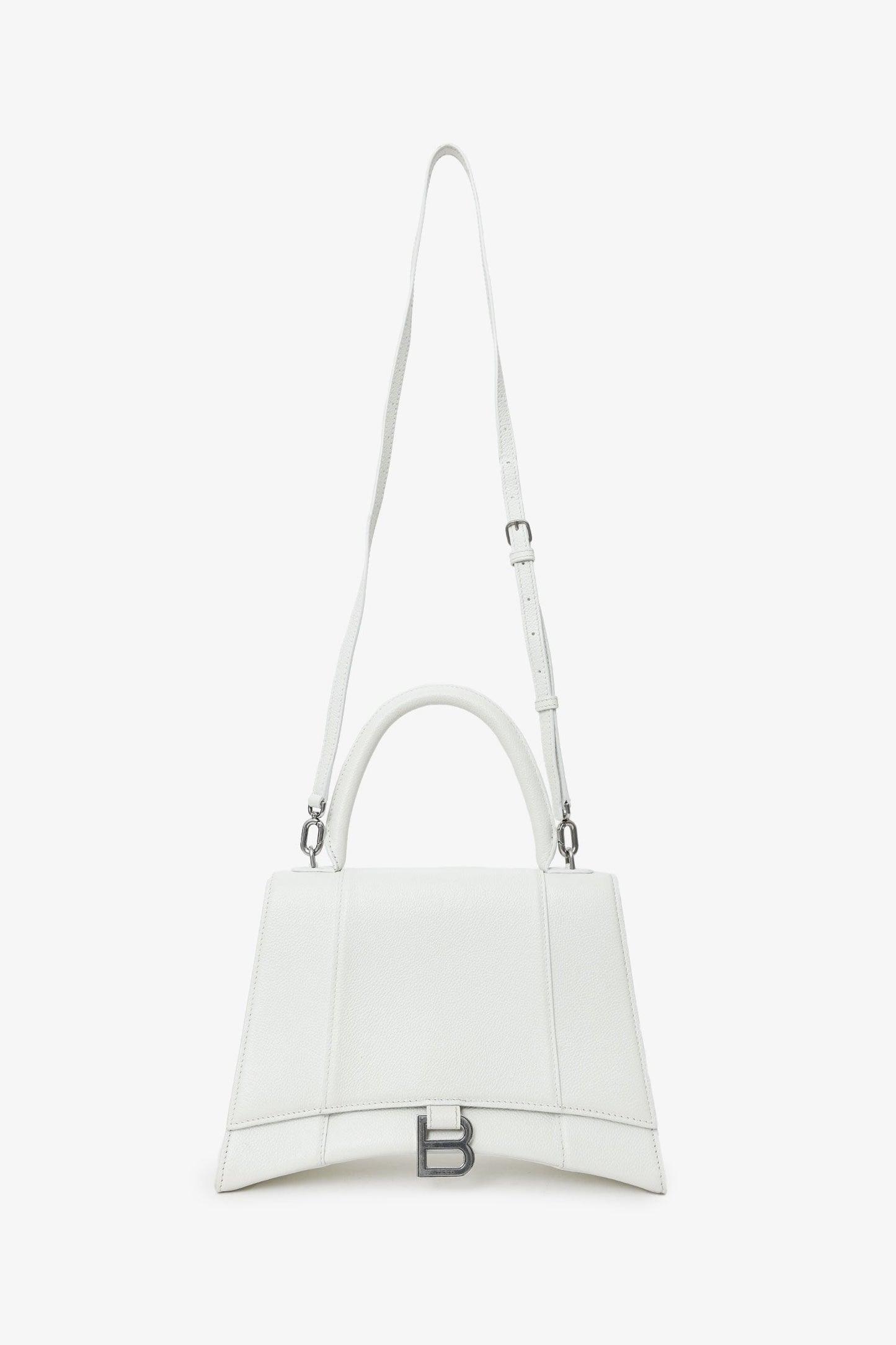 Balenciaga White Grained Leather Small Hourglass Bag With Strap