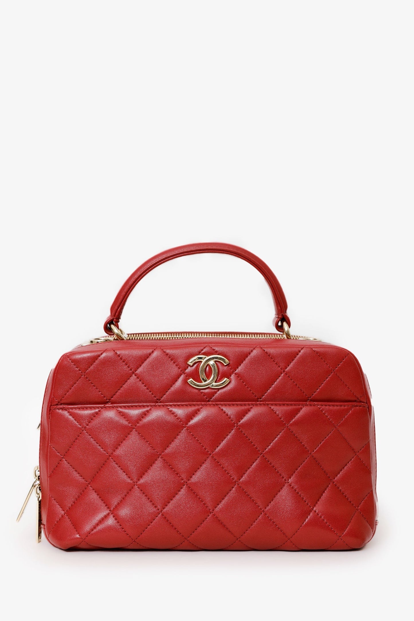 Chanel™ 2017-18 Red Quilted Lambskin Trendy CC Bowling Bag