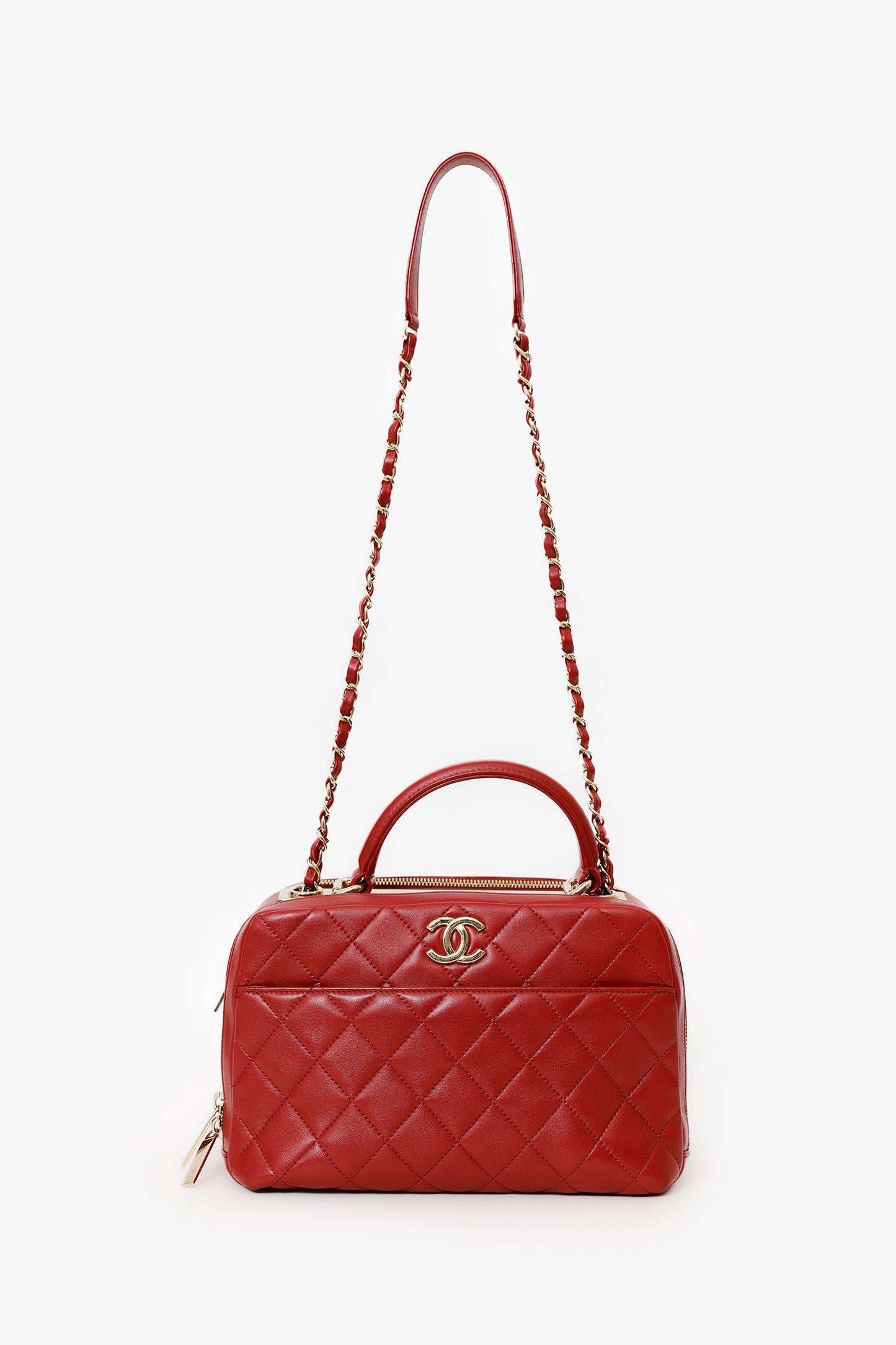 Chanel™ 2017-18 Red Quilted Lambskin Trendy CC Bowling Bag