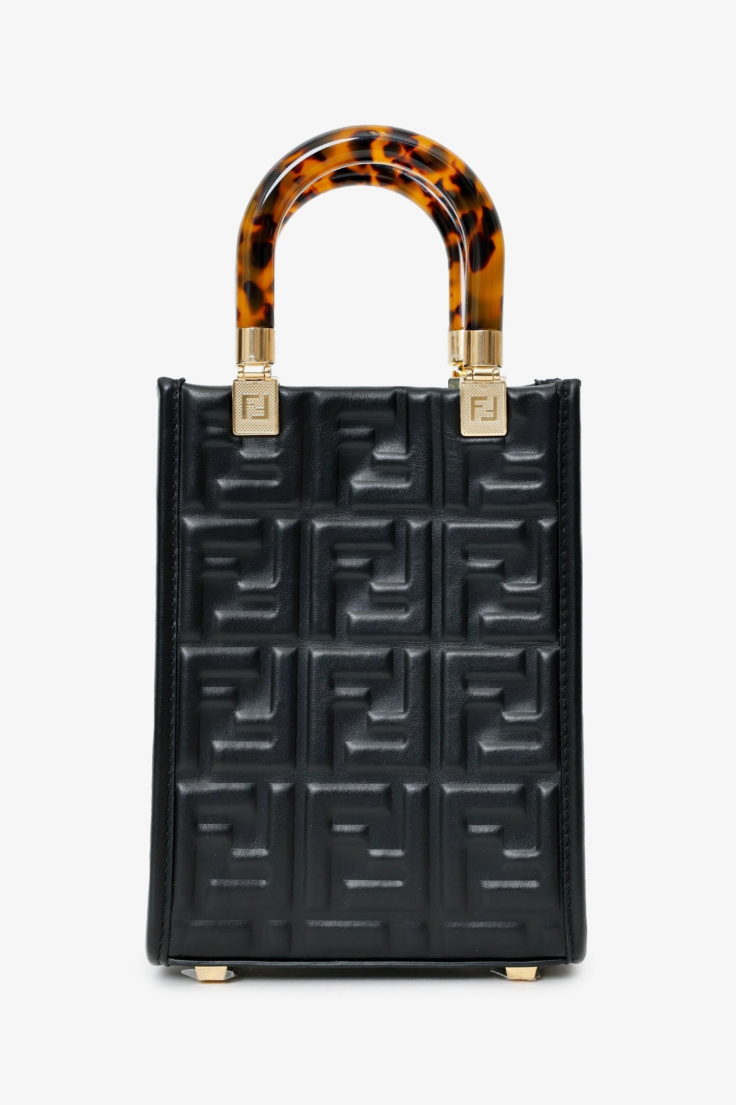 Fendi Black FF Embossed Leather Mini Sunshine Shopper Tote