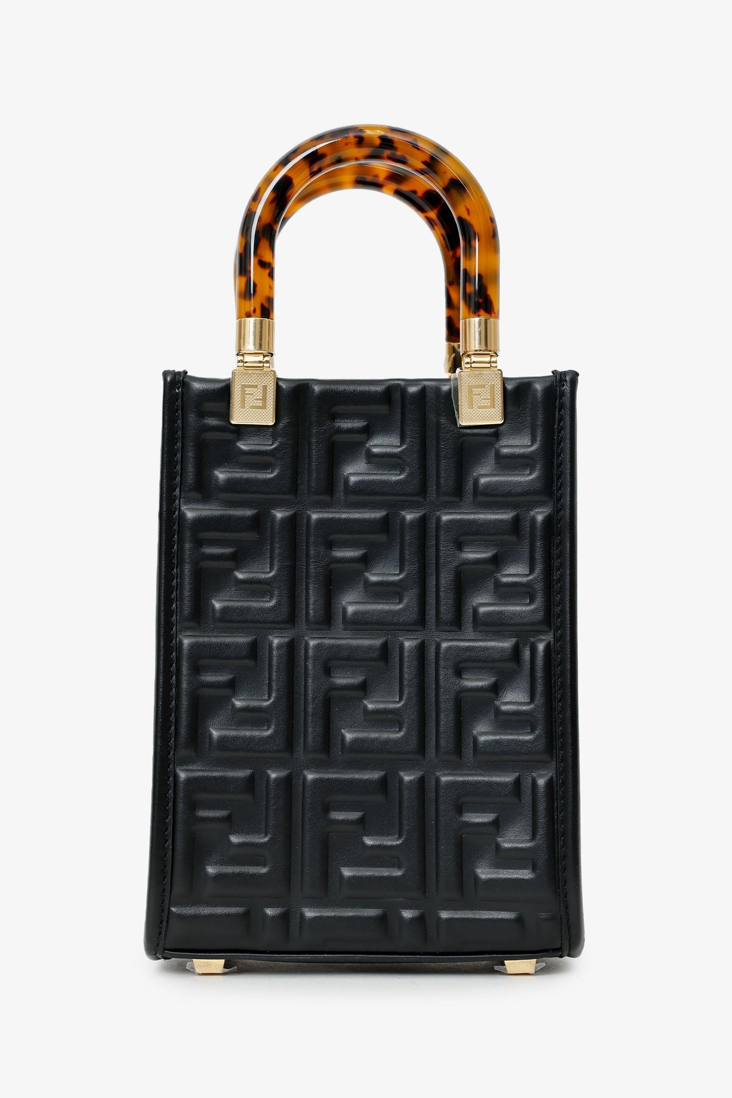Fendi Black FF Embossed Leather Mini Sunshine Shopper Tote